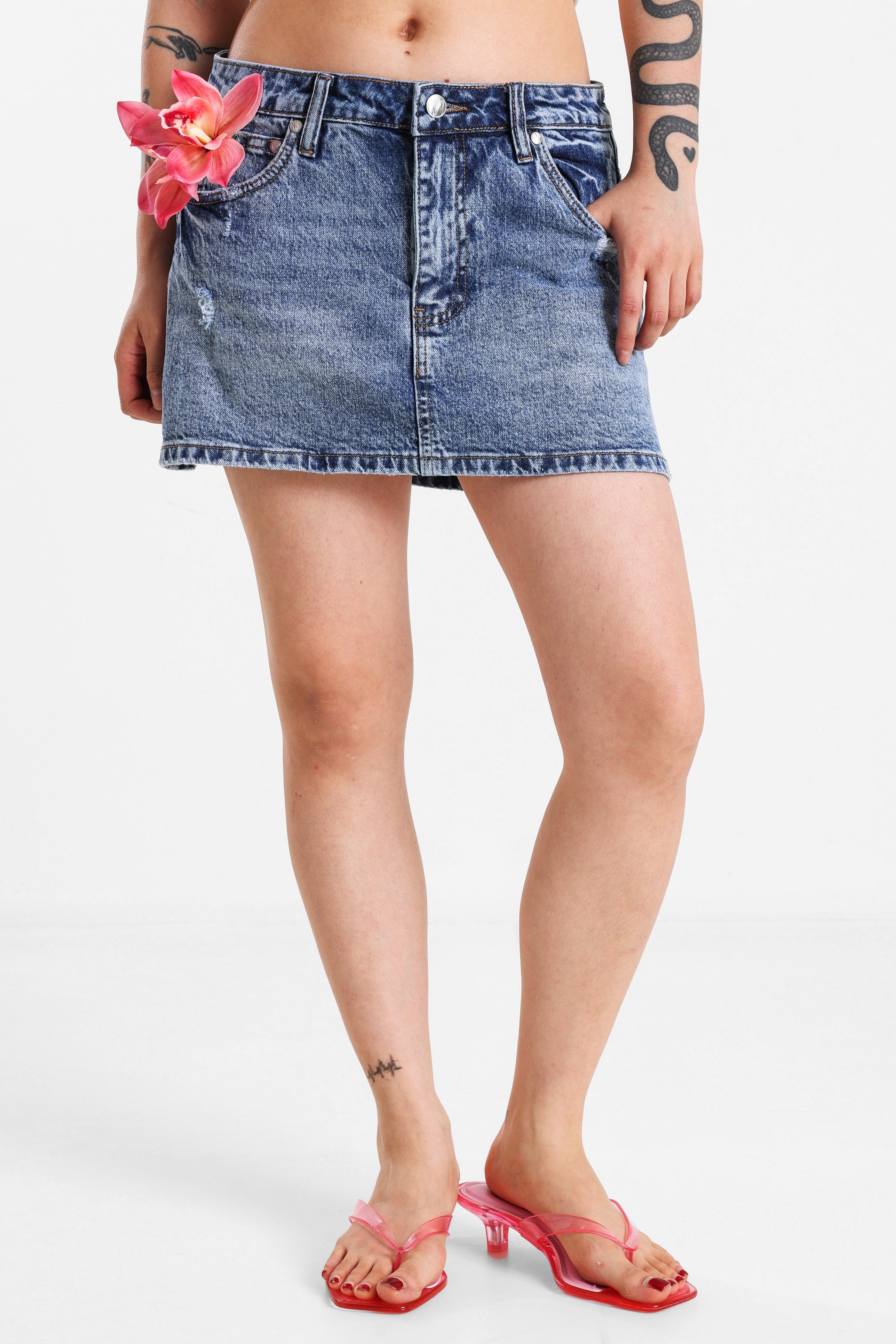 Jeans Minirock mit Innenshorts - Blau