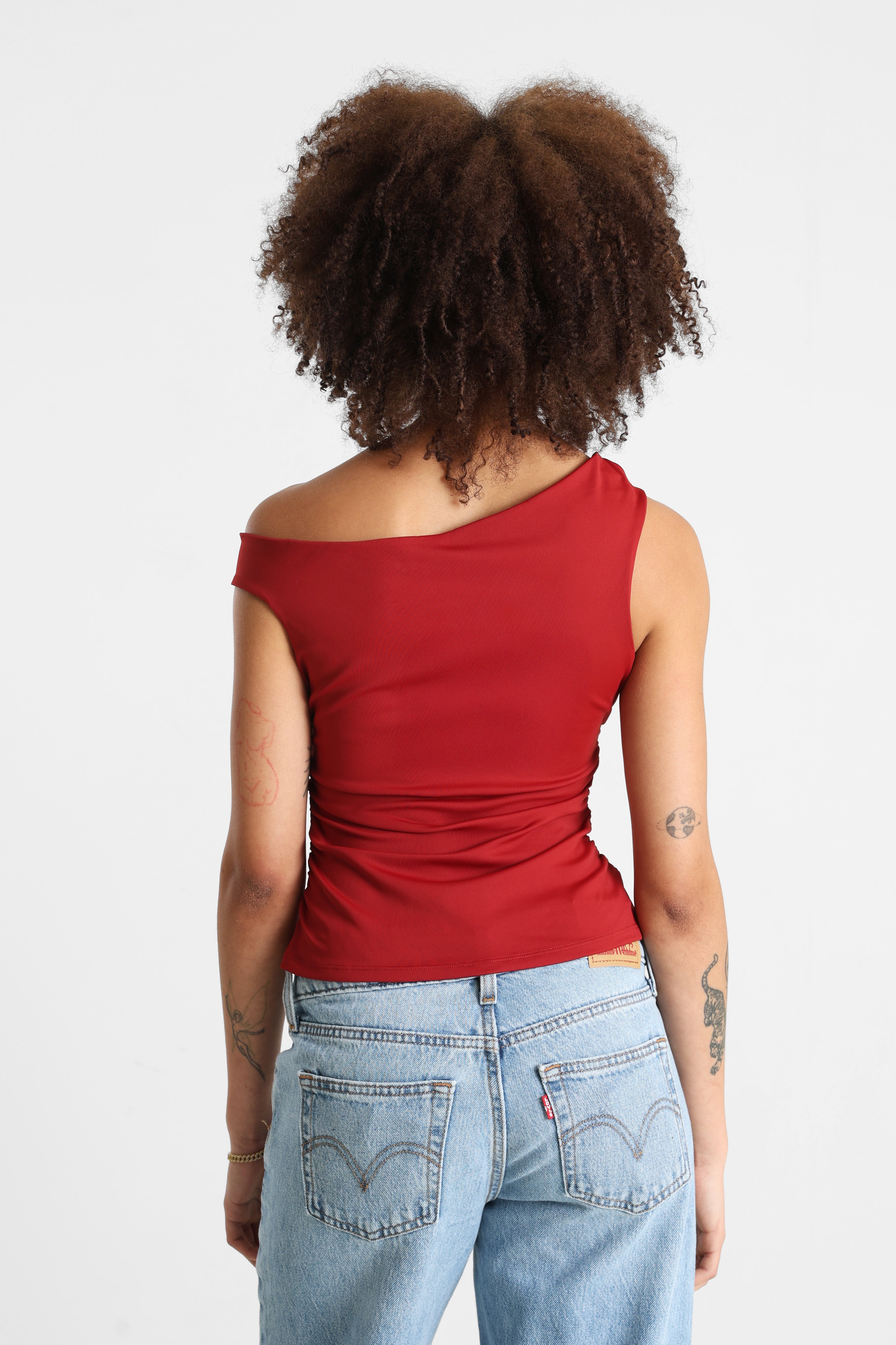 One Shoulder Top - Dunkelrot