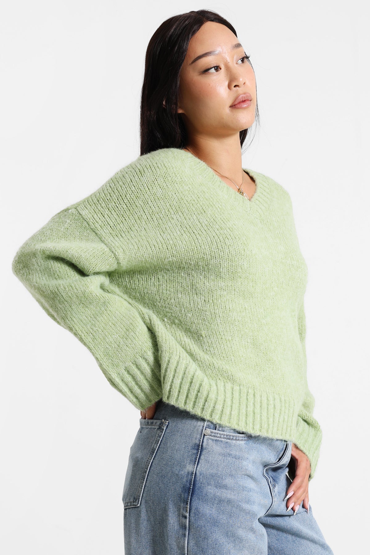 Oversize Strickpullover - Grün