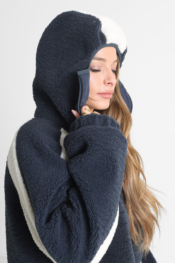 Oversize Teddy Jacke - Marineblau + Offwhite