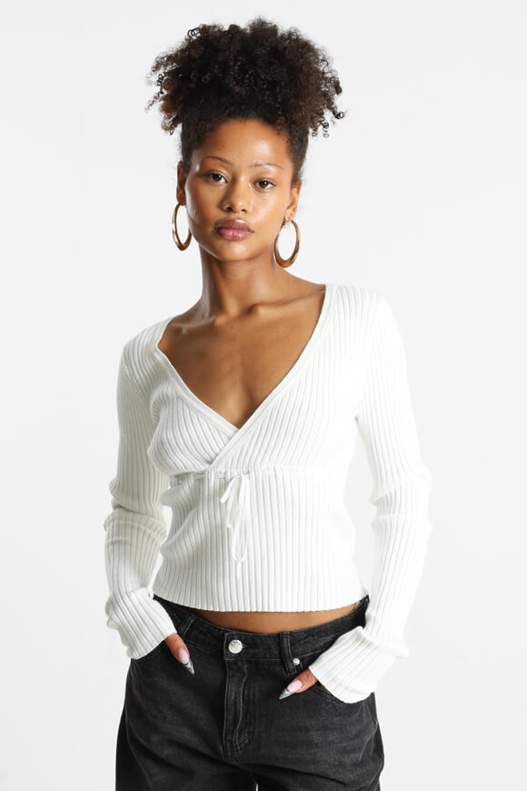 Gerippter Crop Feinstrickpullover - Offwhite