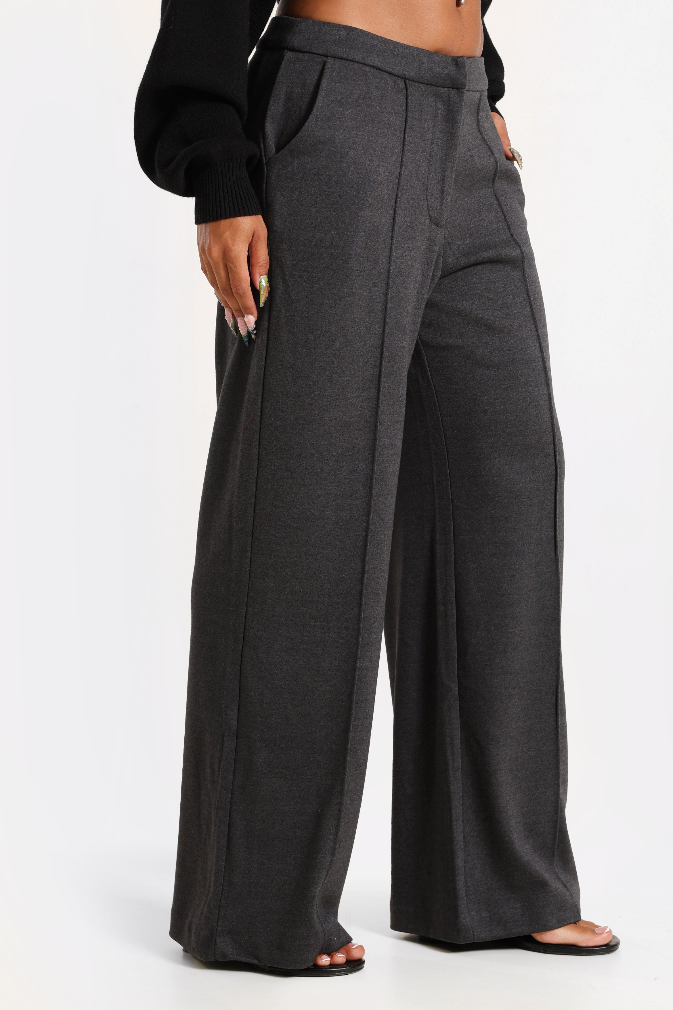 Wide-leg trousers in fabric - Dark Heather Grey