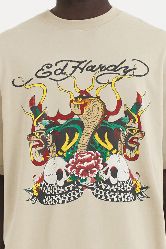 Snake and Skull Fire T-Shirt - Beige