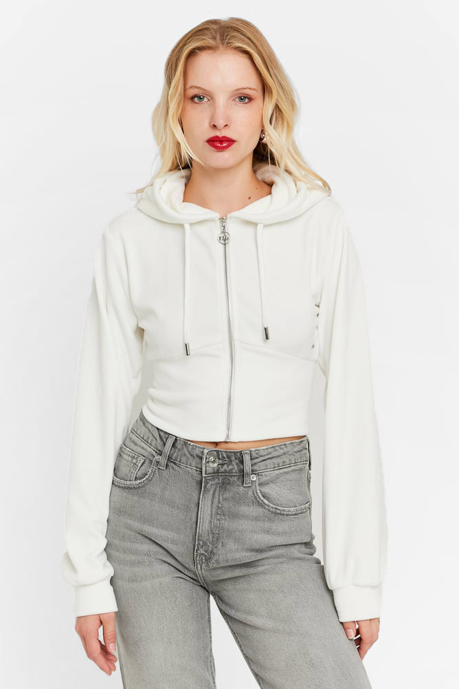 Samt Crop Jacke - Offwhite