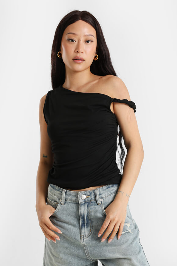 One Shoulder Crop Top - Schwarz