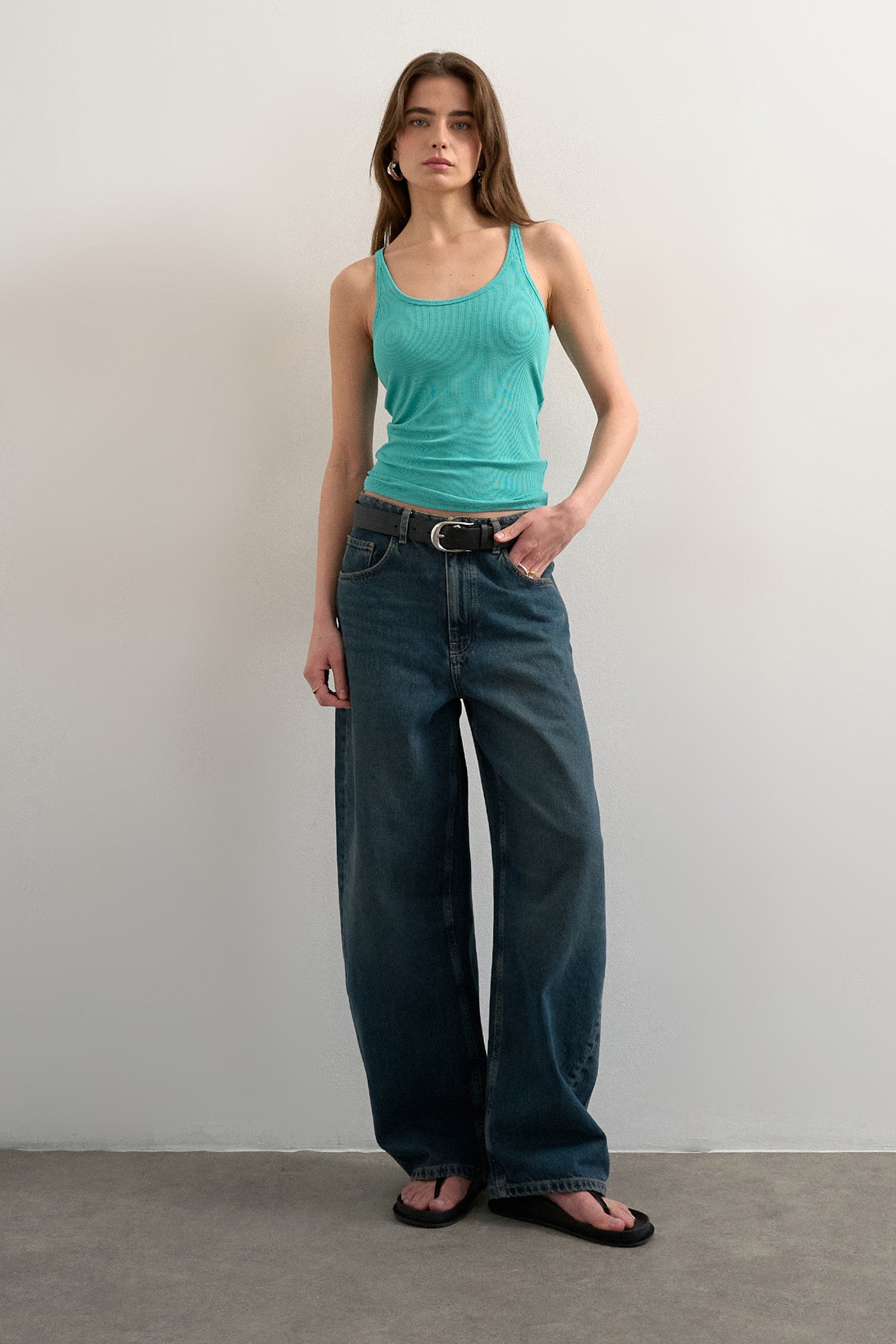 TSHENRI Geripptes Top - Blue Turquoise