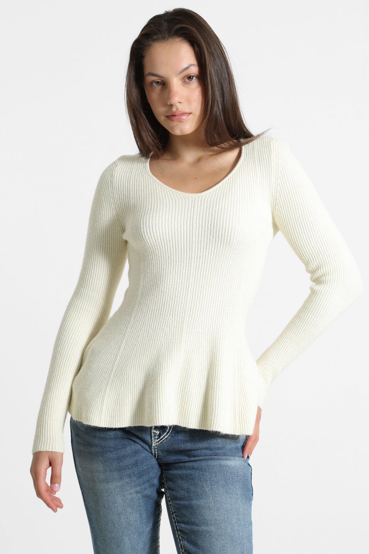 ONLIBI ribbed knit peplum sweater - Birch
