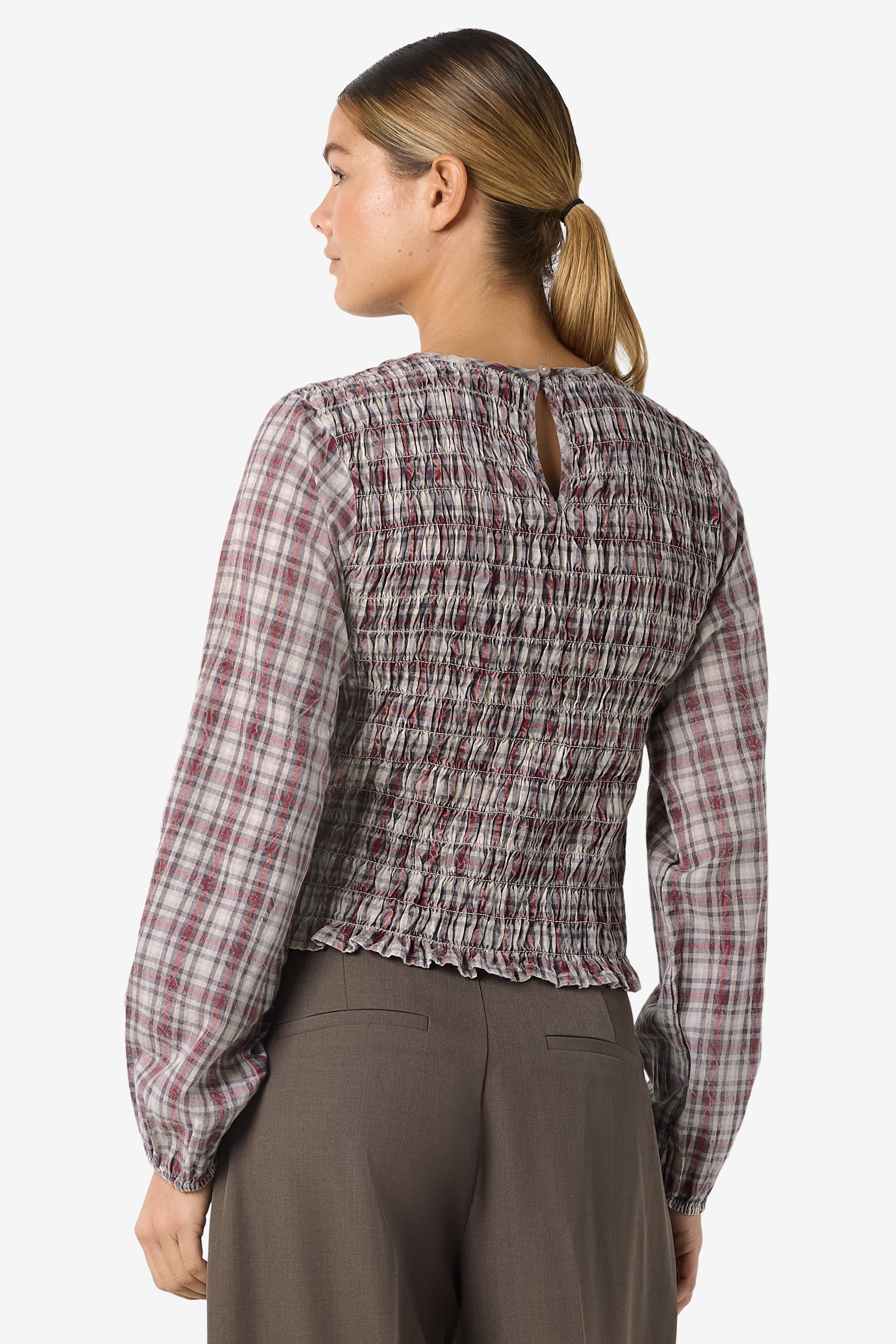 NMNAOMI Gesmoktes Langarmshirt - Tibetan Red