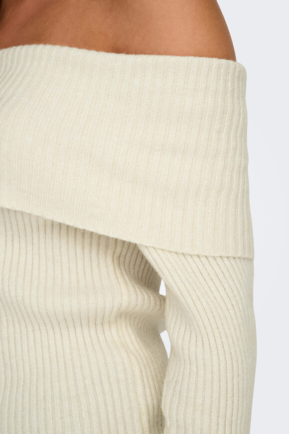 ONLKATIA Off Shoulder gerippter Strickpullover - Whitecap Gray