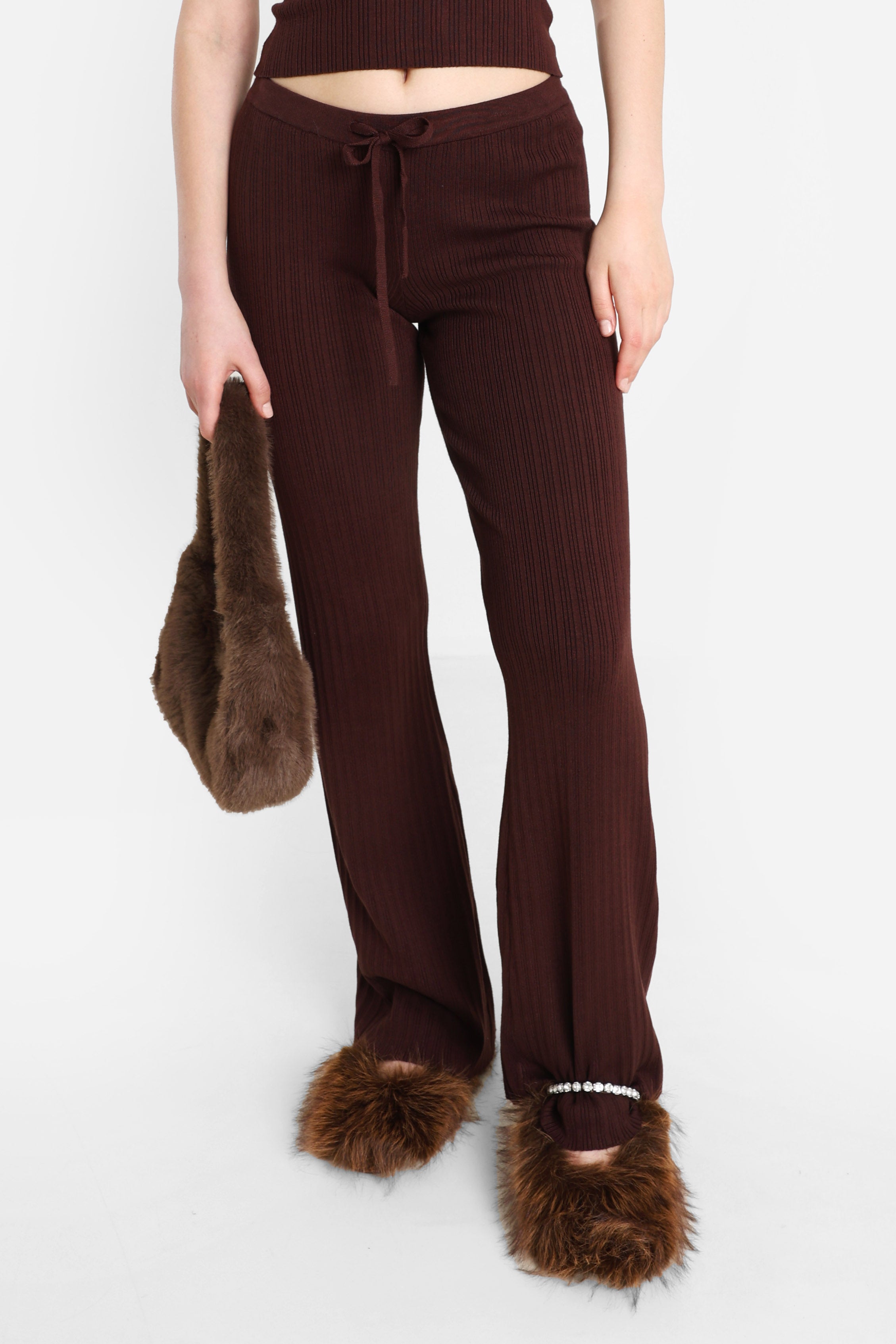 Gerippte Strickhose - Dunkelbraun