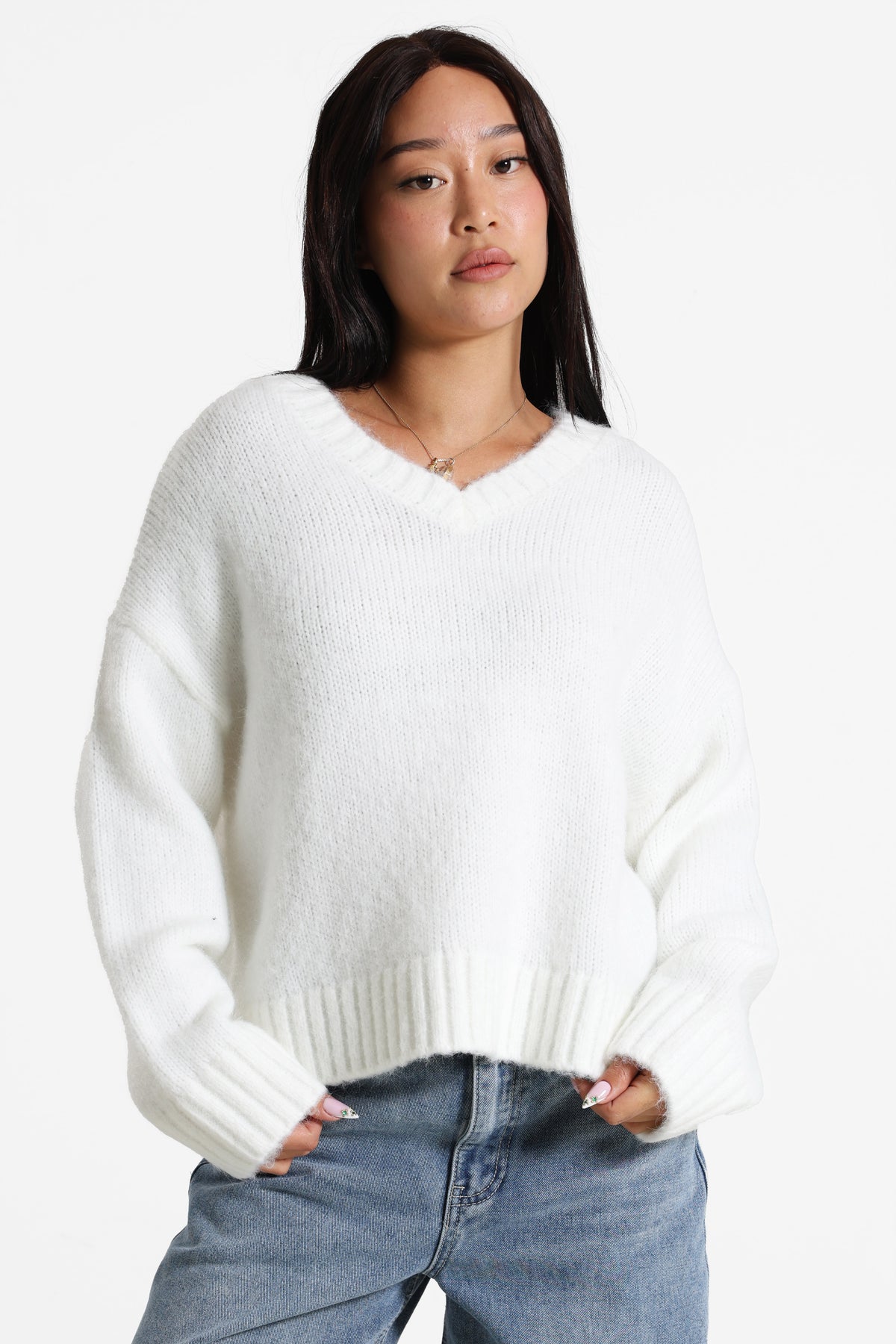 Oversize Strickpullover - Offwhite