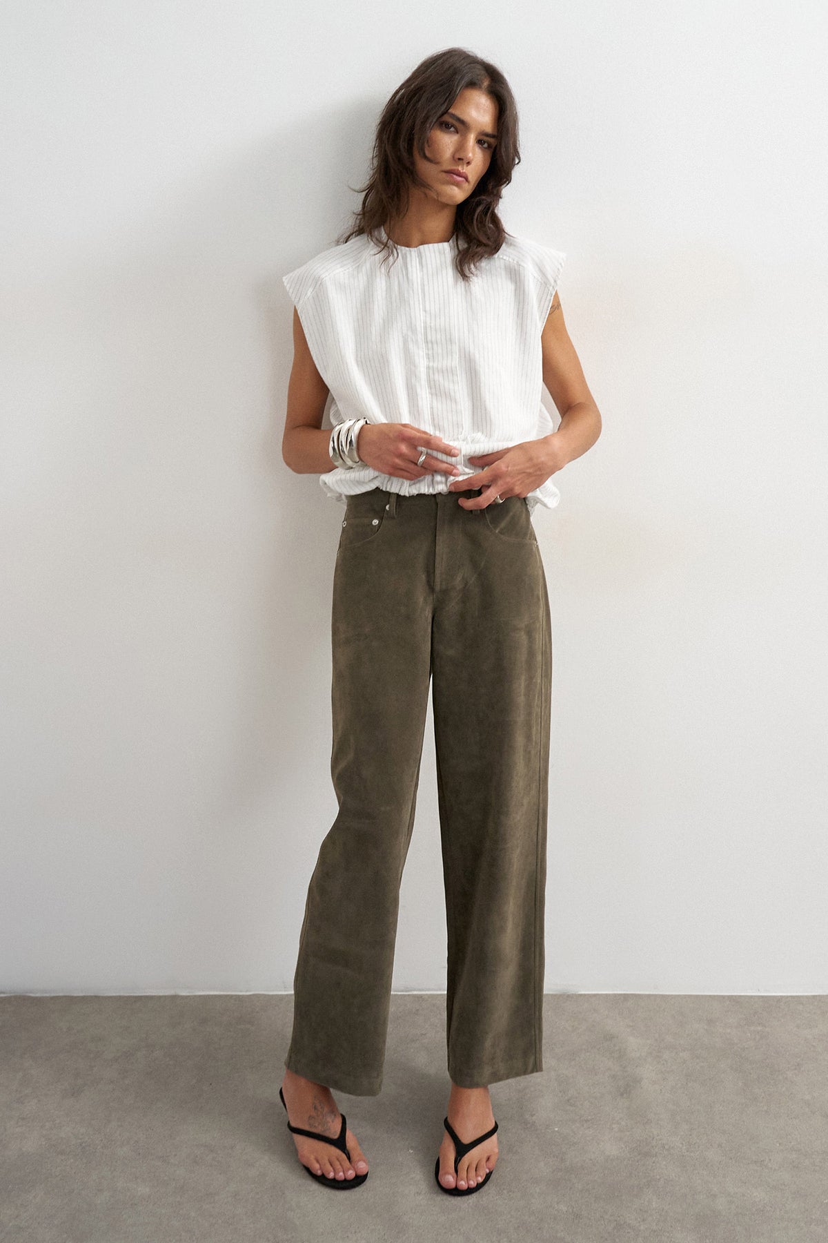 Pantaloni TSSYNA con coulisse in tessuto - Khaki