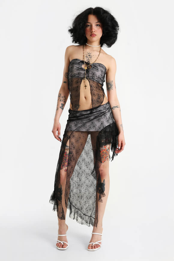 Crop top a fascia in rete - nero