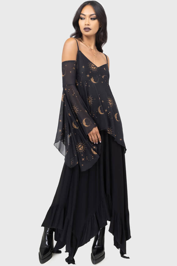 Nocturnova Off Shoulder Mesh Top - Black