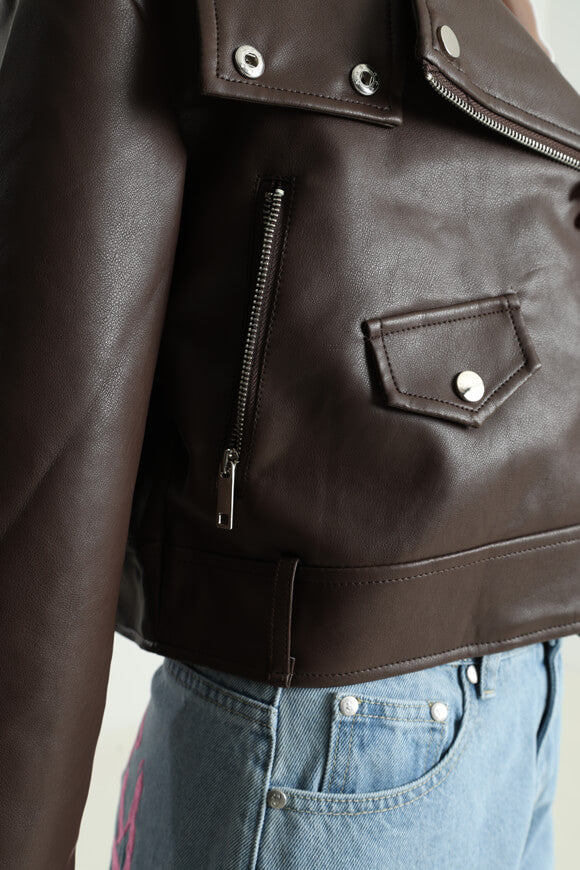 Oversized faux leather jacket - Chocolate