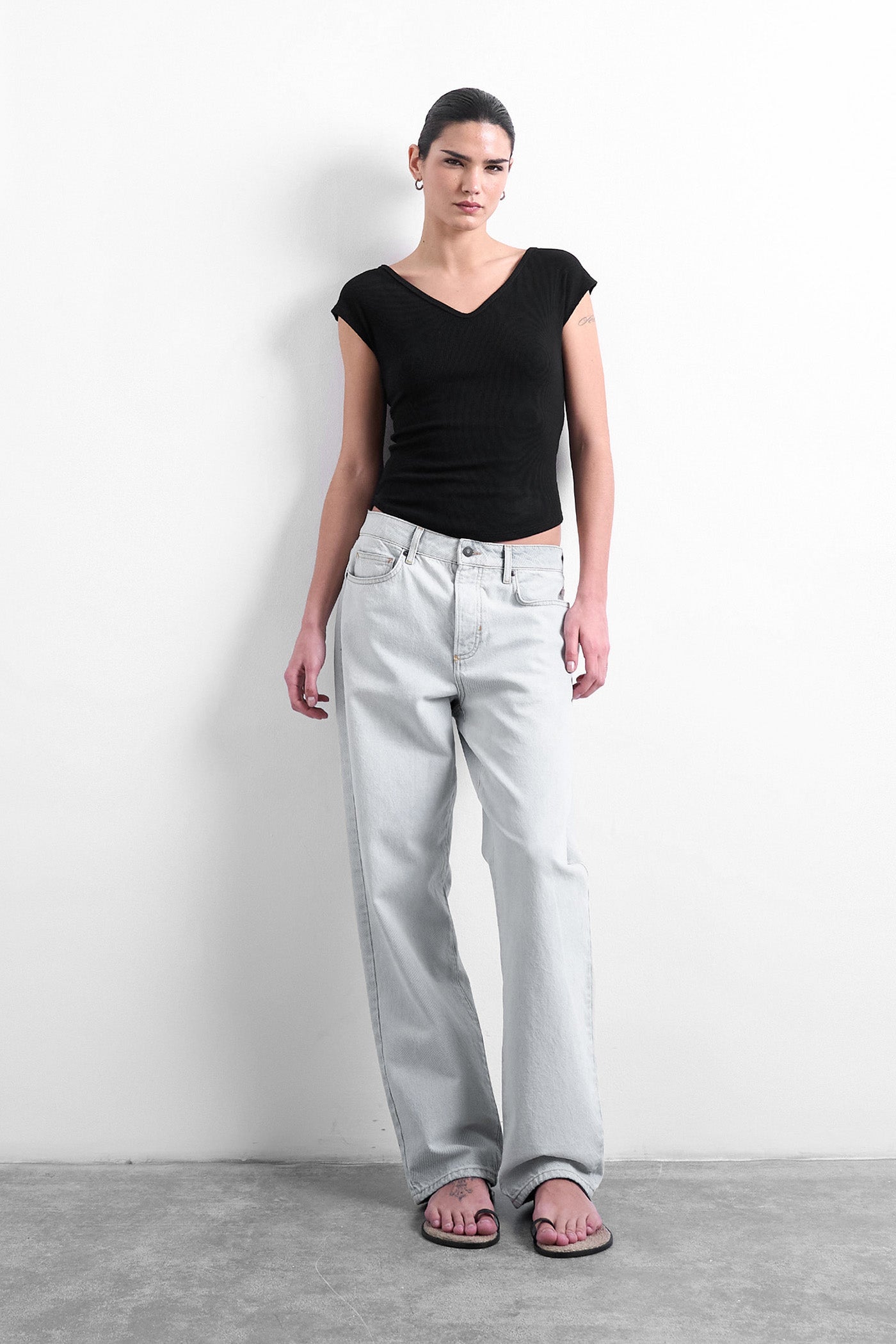TSLISSY Geripptes T-Shirt - Black