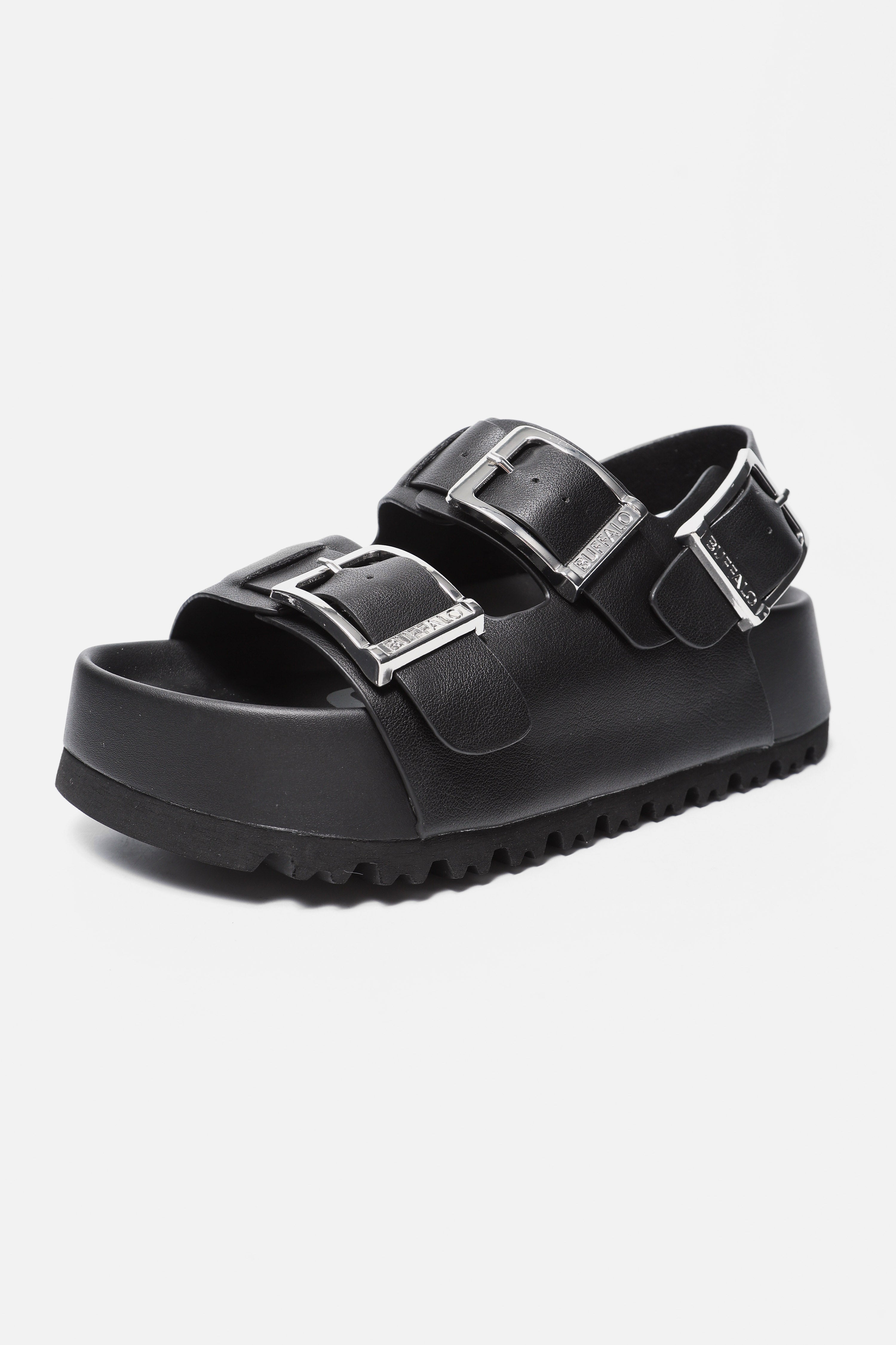 Vegan Jane Athena Buckle Plateau Sandalen - Black