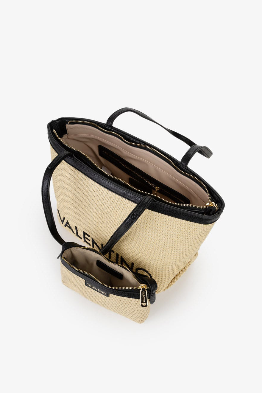 Maiam Stroh Shopper - Natural + Black