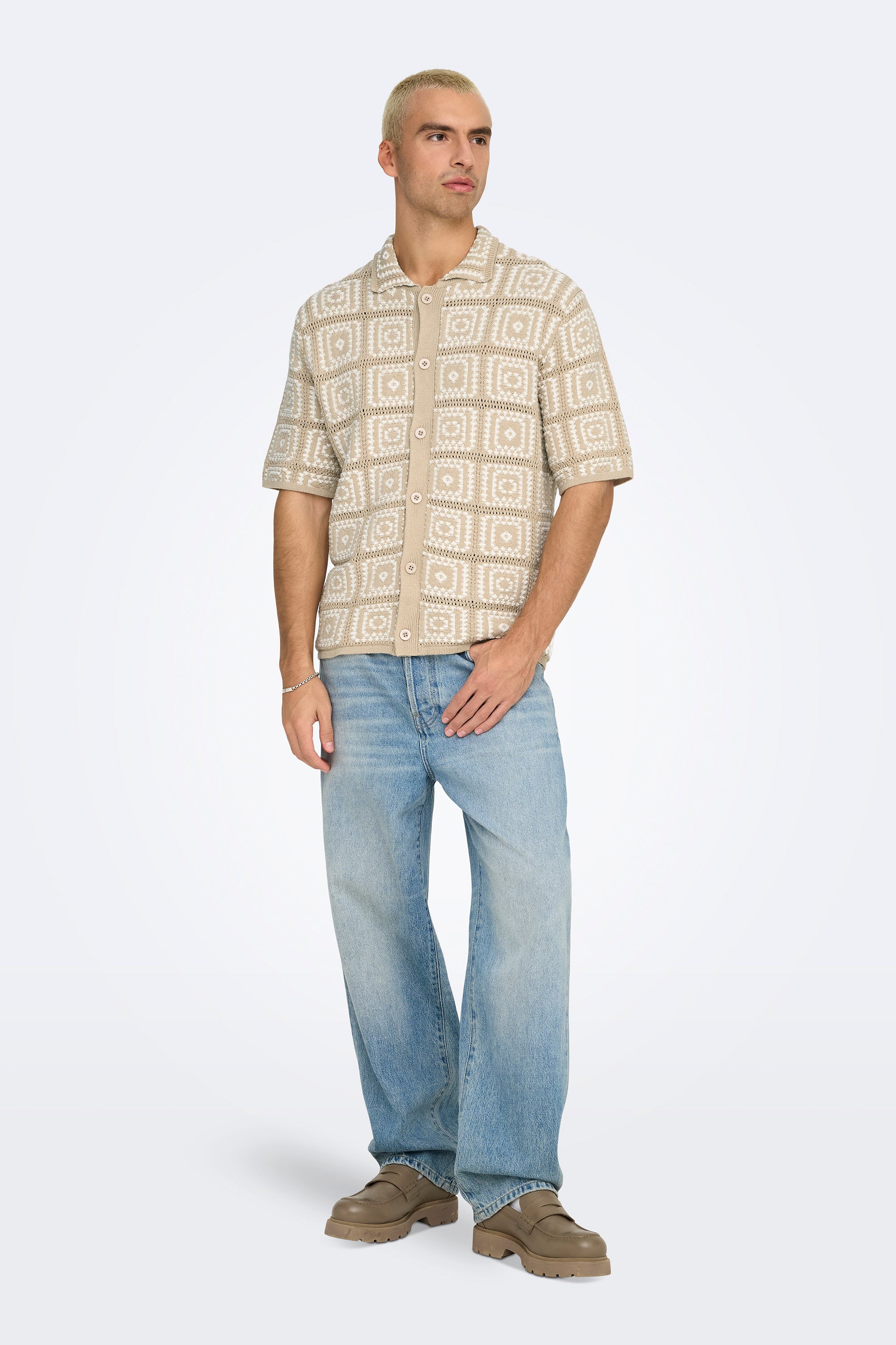 ONSBART Strickhemd - Silver Lining + Egret