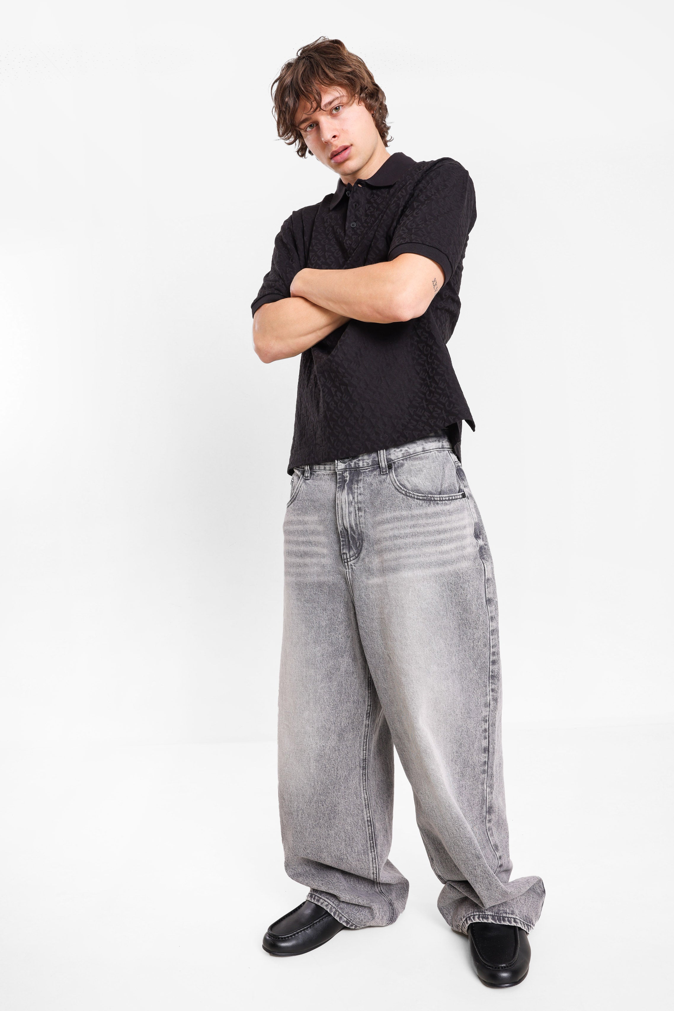 Strukturiertes Poloshirt - Black