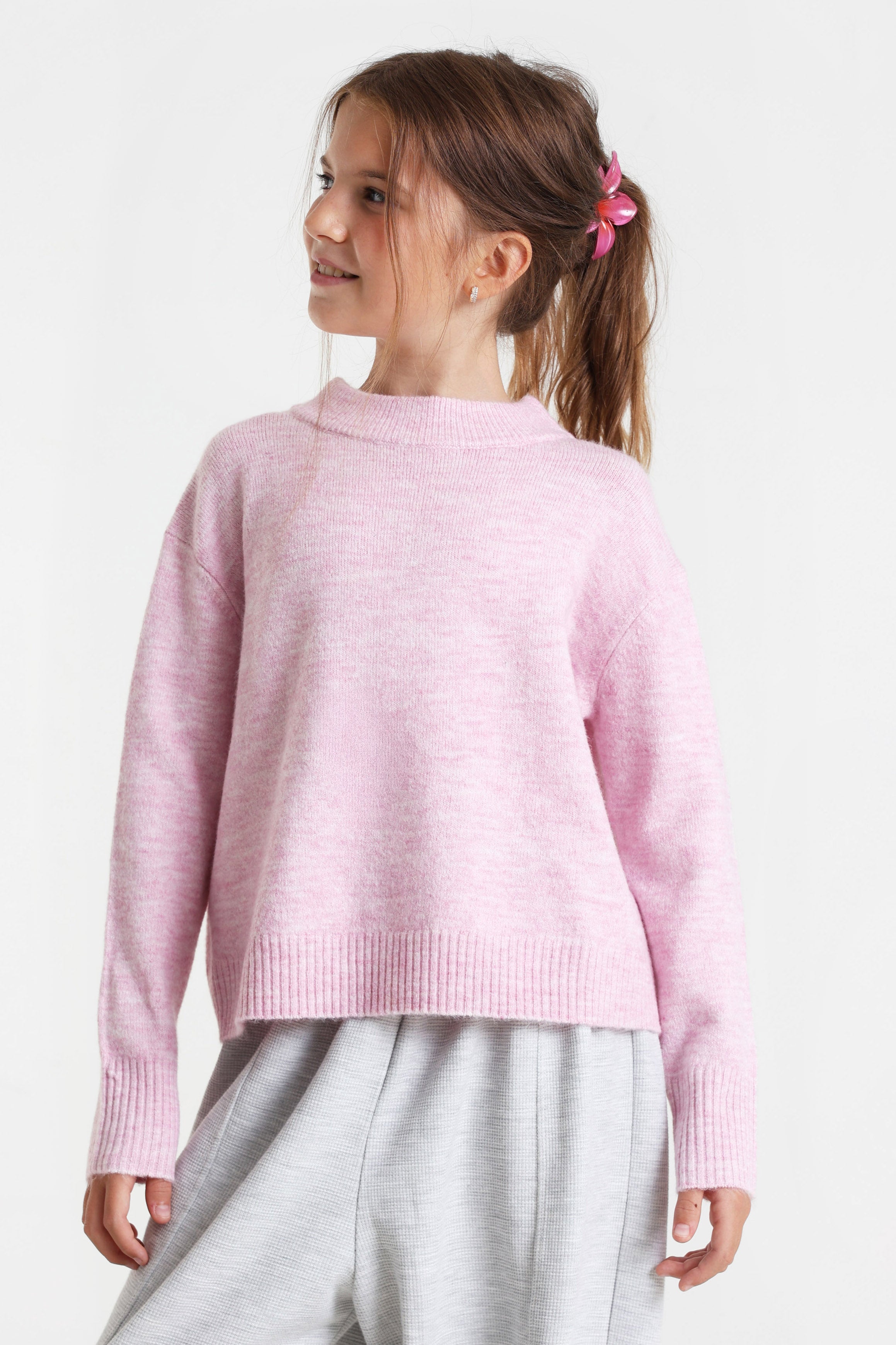 Maglione ampio in maglia - Rosa mélange