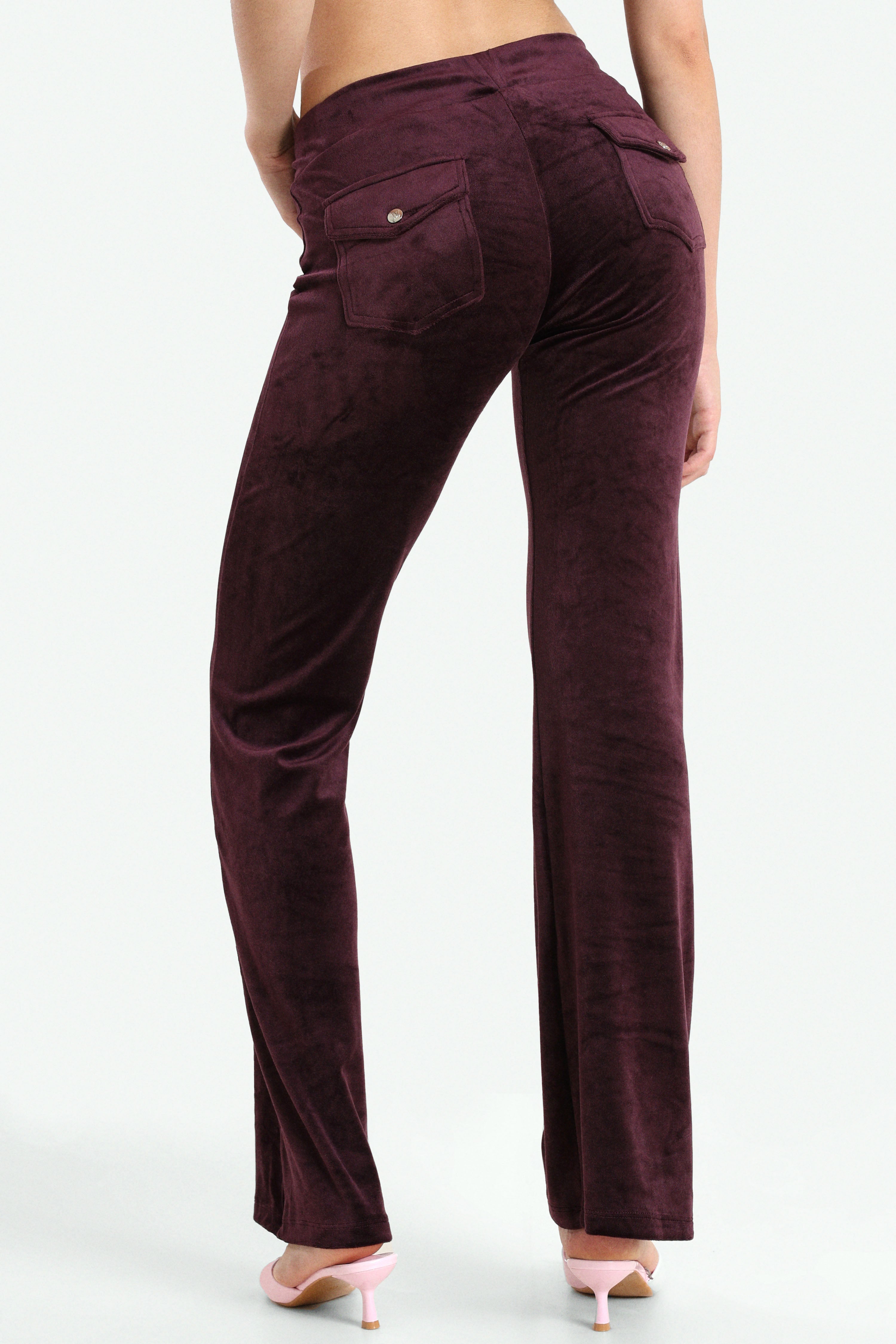 Samt Flare-Hose - Aubergine