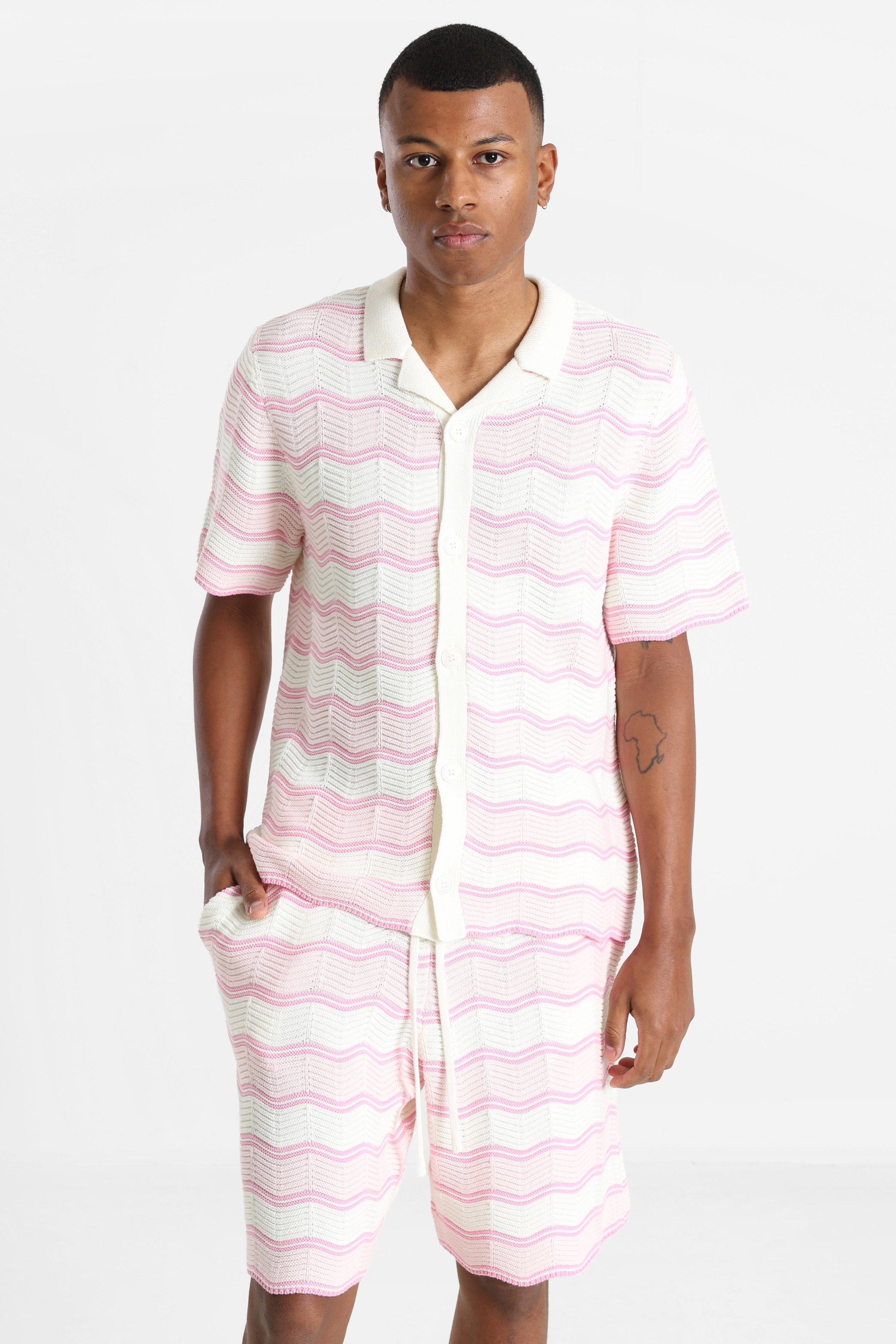 Strickhemd - Offwhite + Pink
