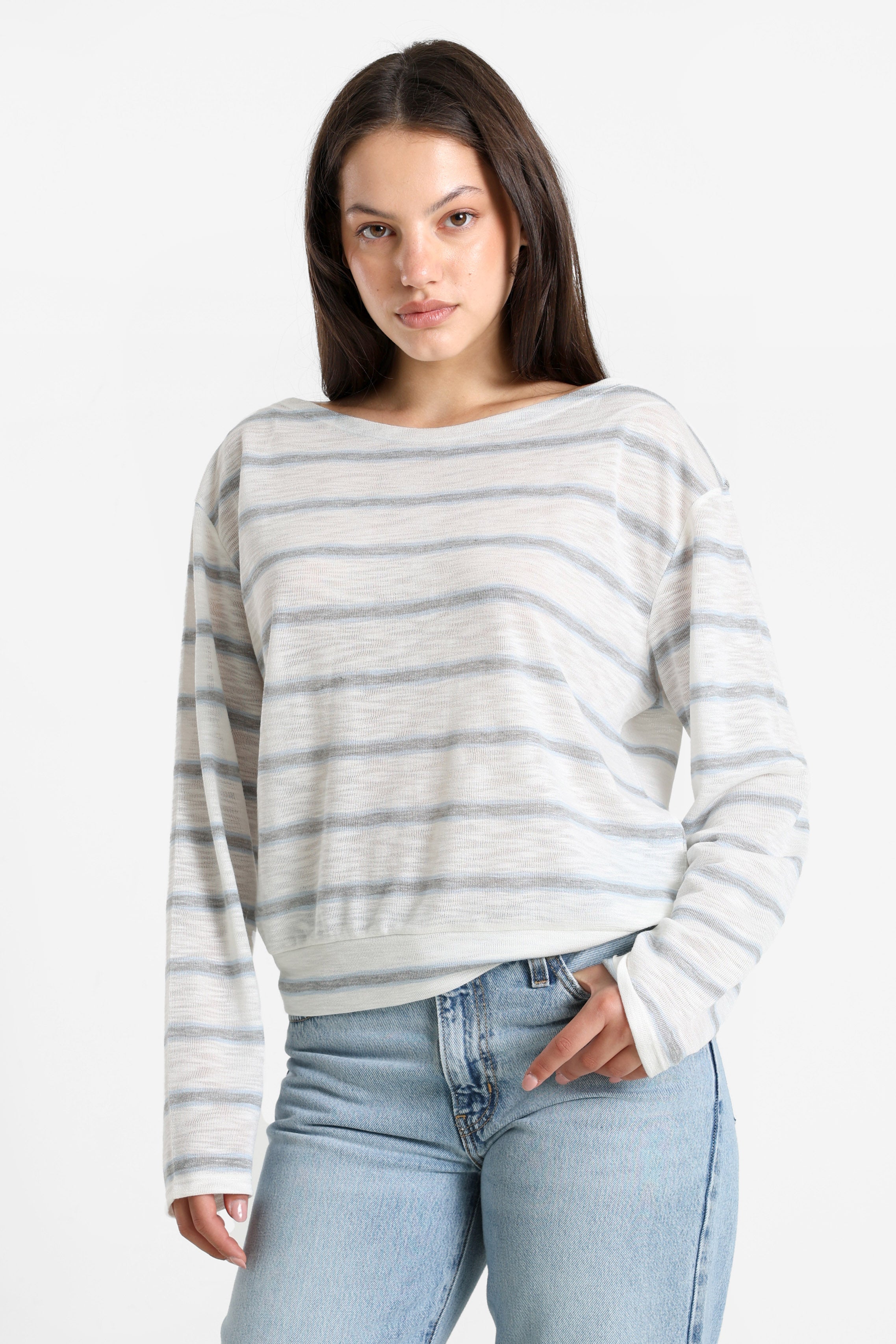 Langarmshirt - Offwhite + Hellblau + Grau