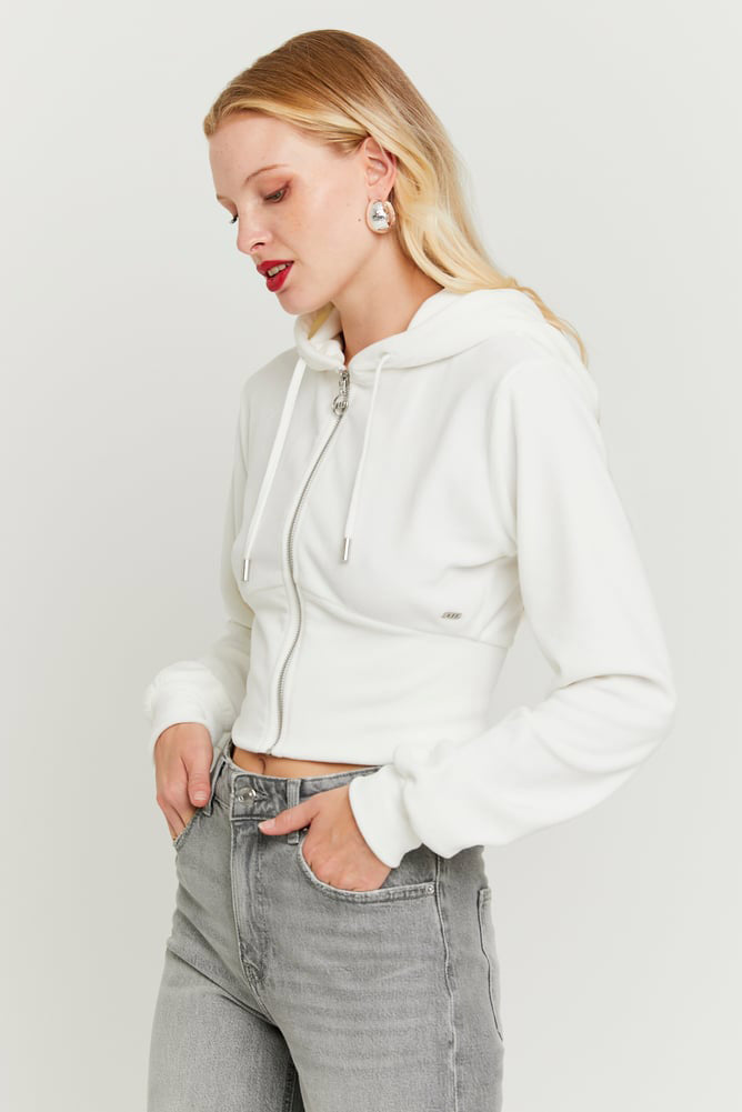Samt Crop Jacke - Offwhite