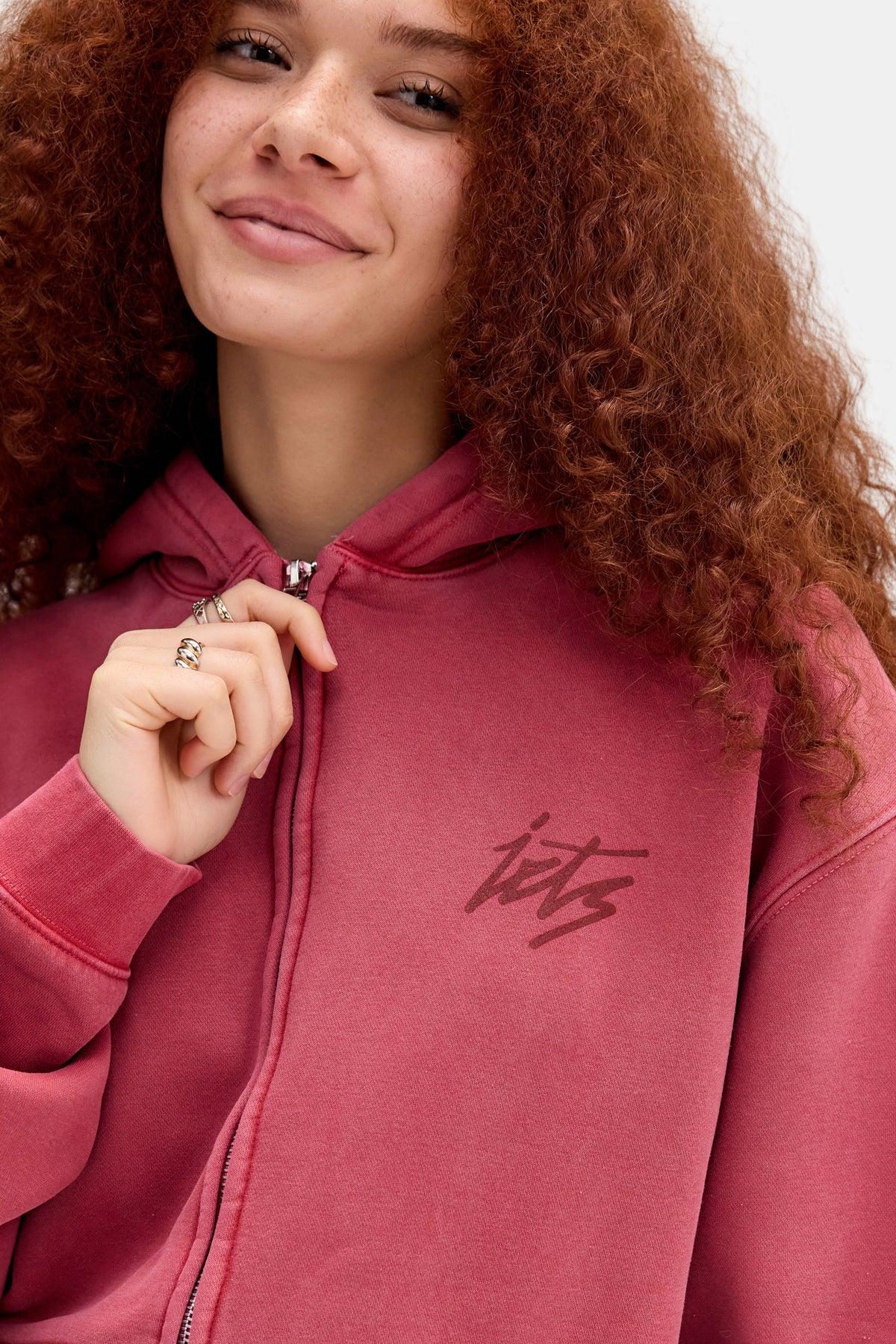 Oversize Kapuzensweatjacke - Red Berry