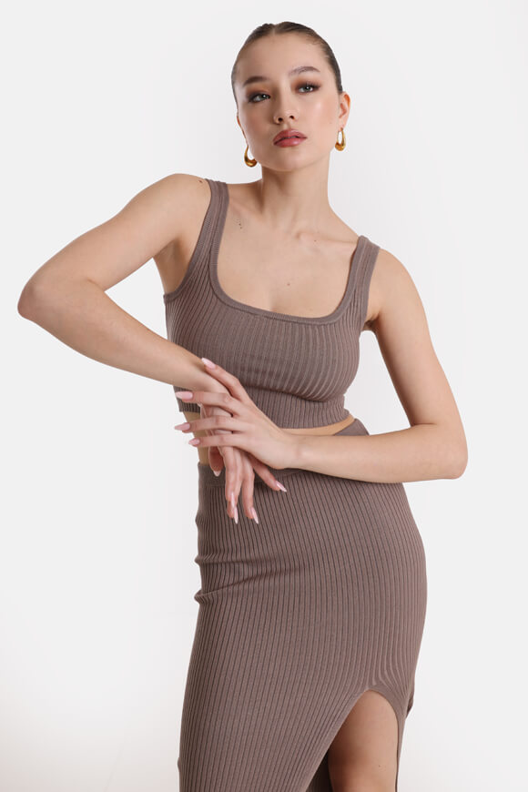 Ribbed crop knit top - taupe