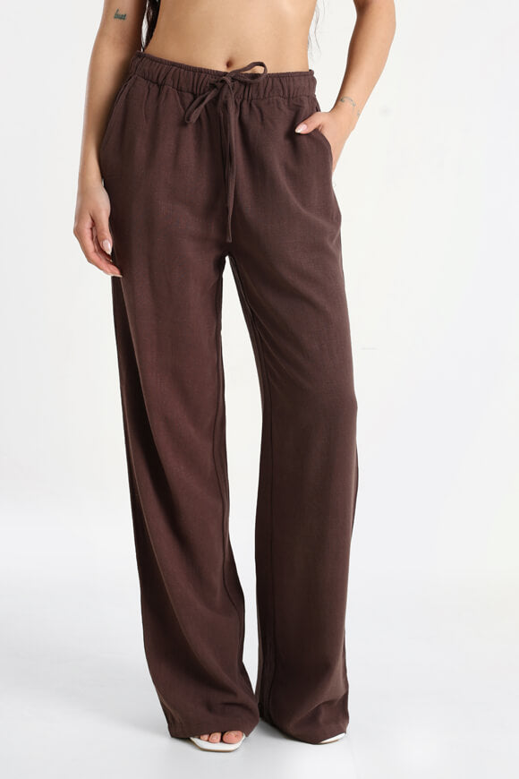 Wide leg linen trousers - dark brown