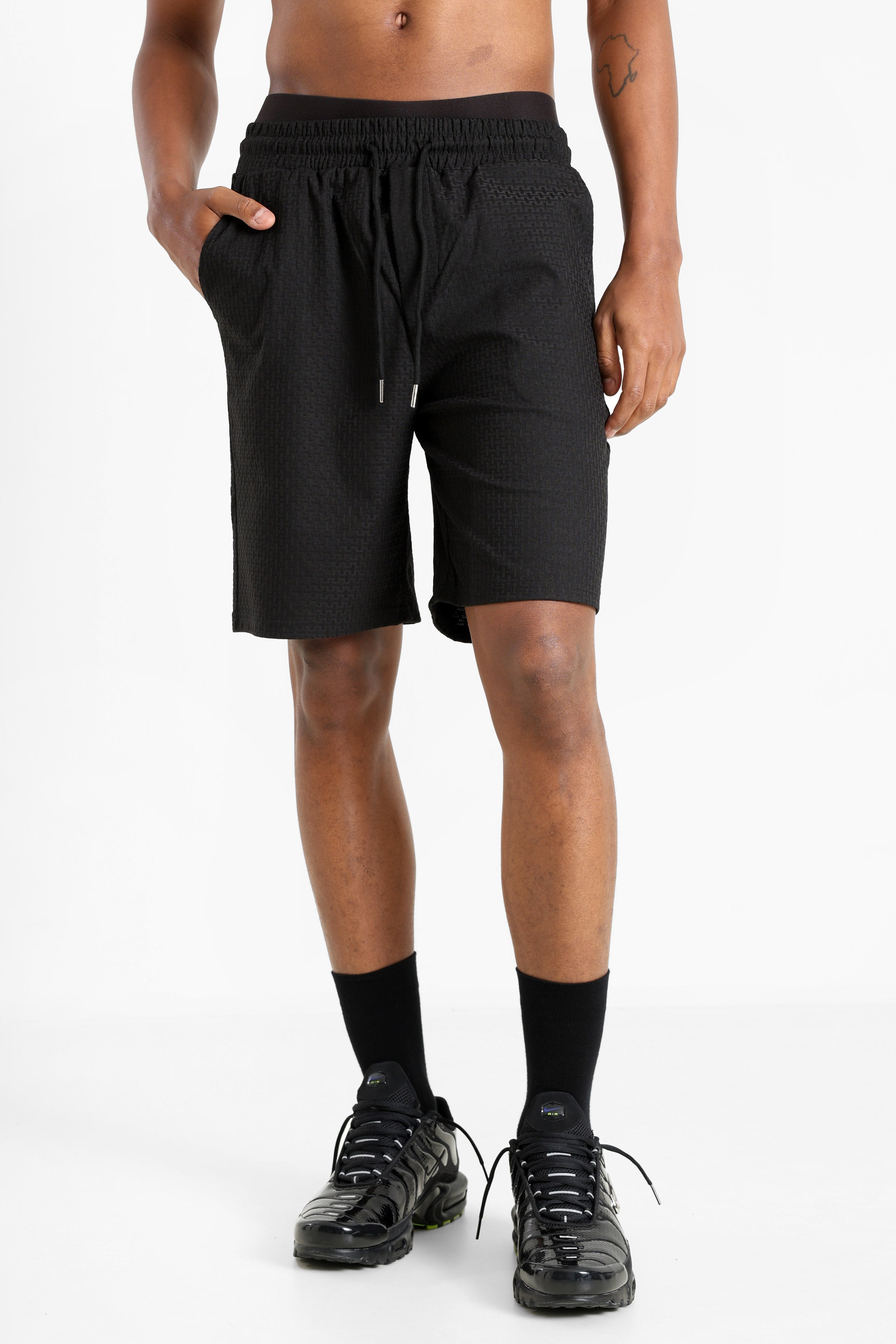 Strukturierte Stoffshorts - Black