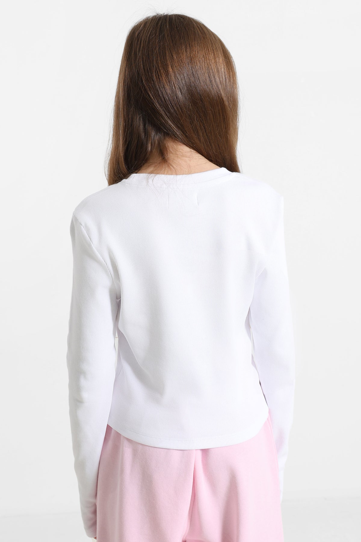 Geripptes Crop Langarmshirt - White