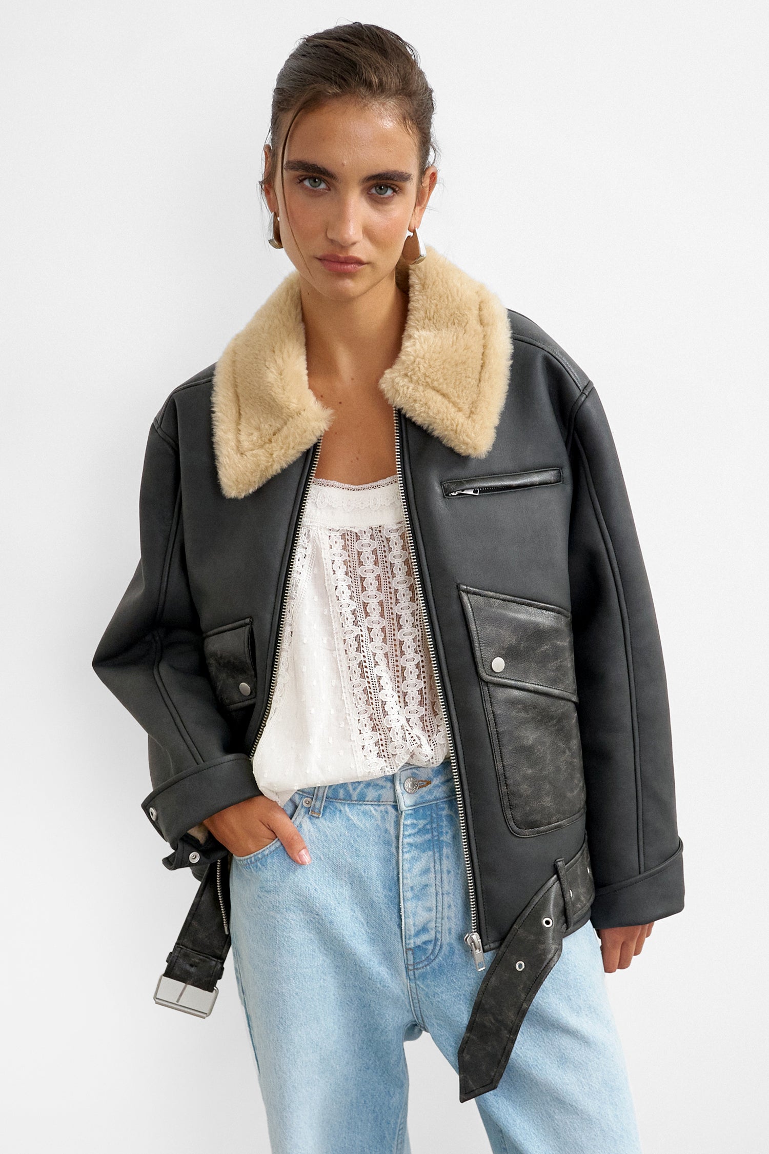 TSTALIA giacca in similpelle foderata - Black