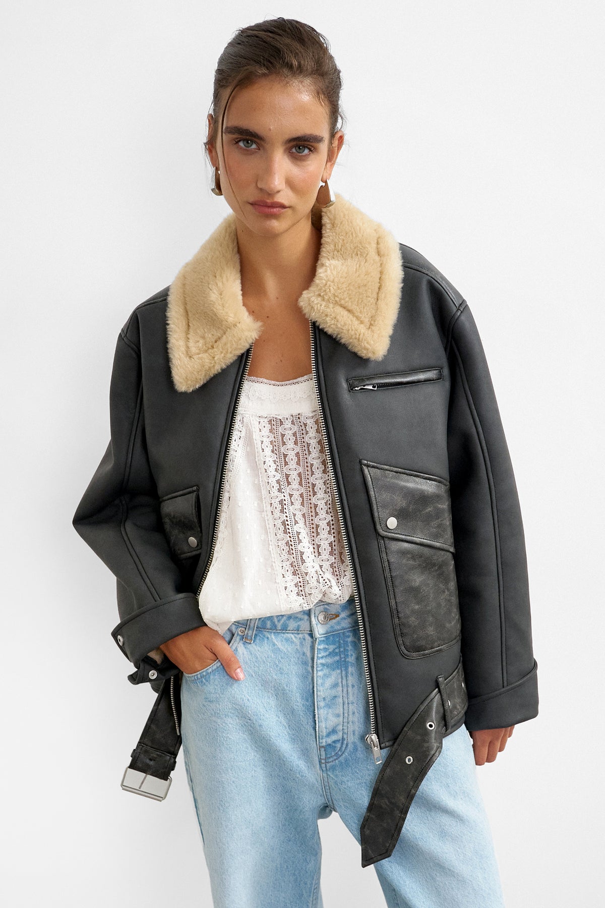TSTALIA gefütterte Kunstlederjacke