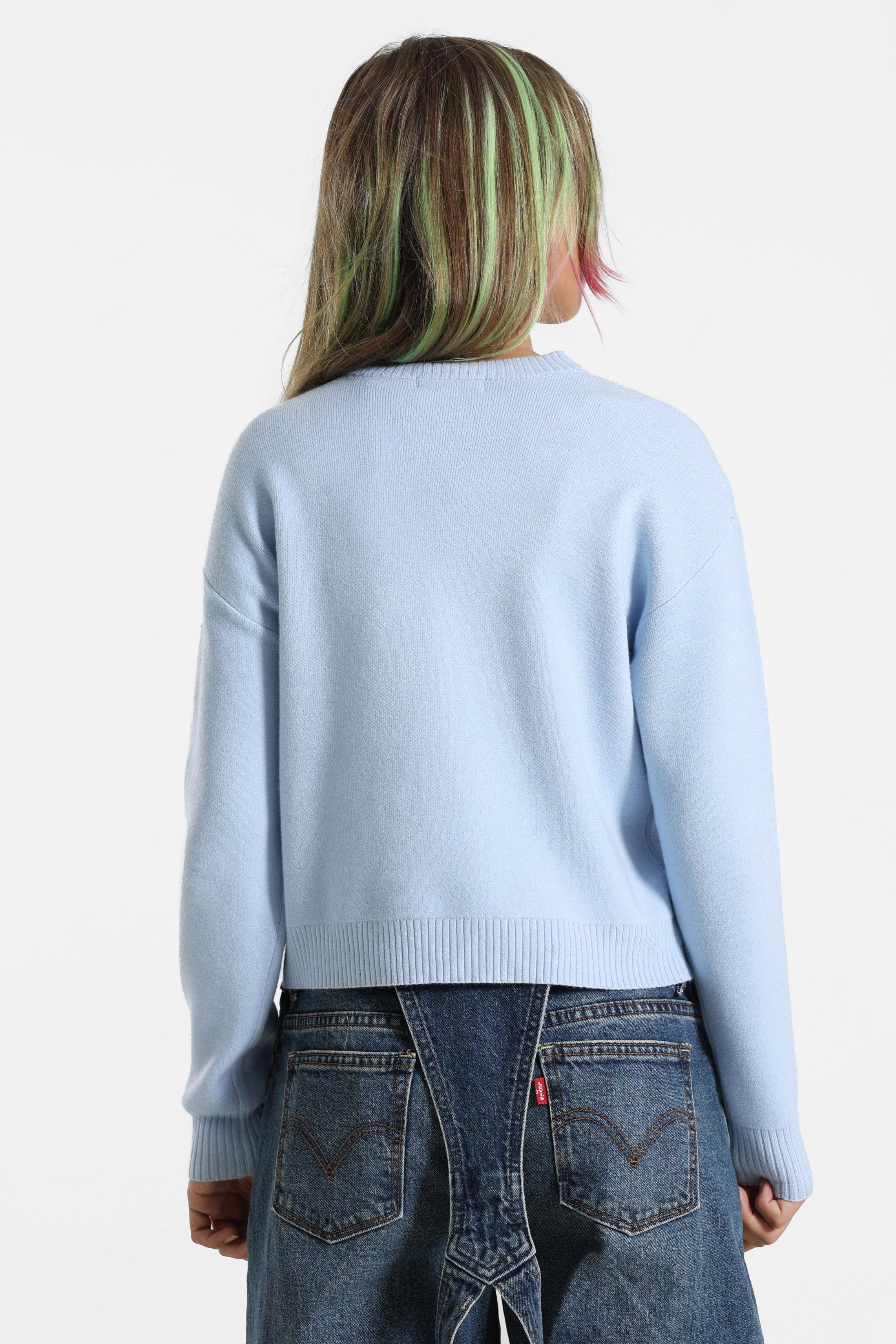 Crop Strickpullover - Hellblau