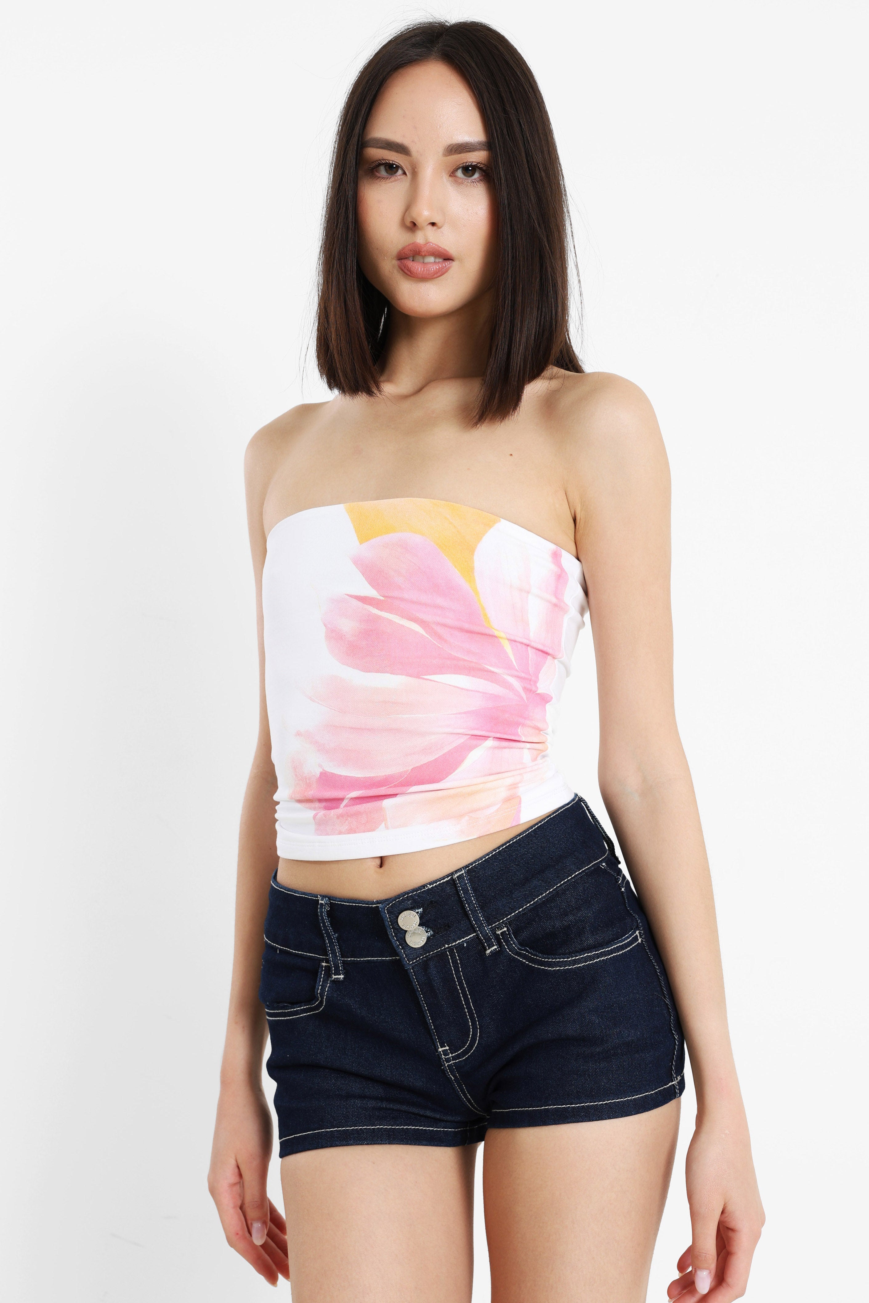 Top court bandeau - White + Pink