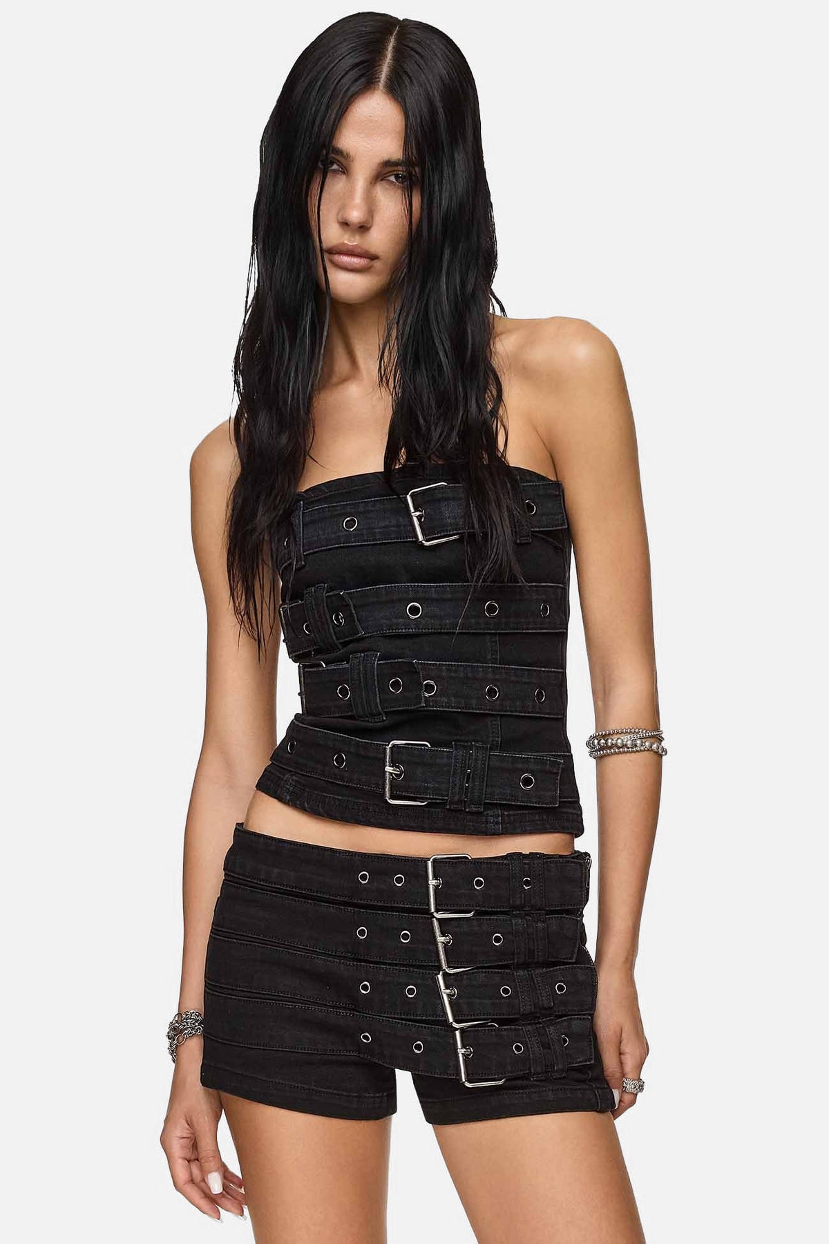 Kendrix Belted Bandeau Crop Top - Black