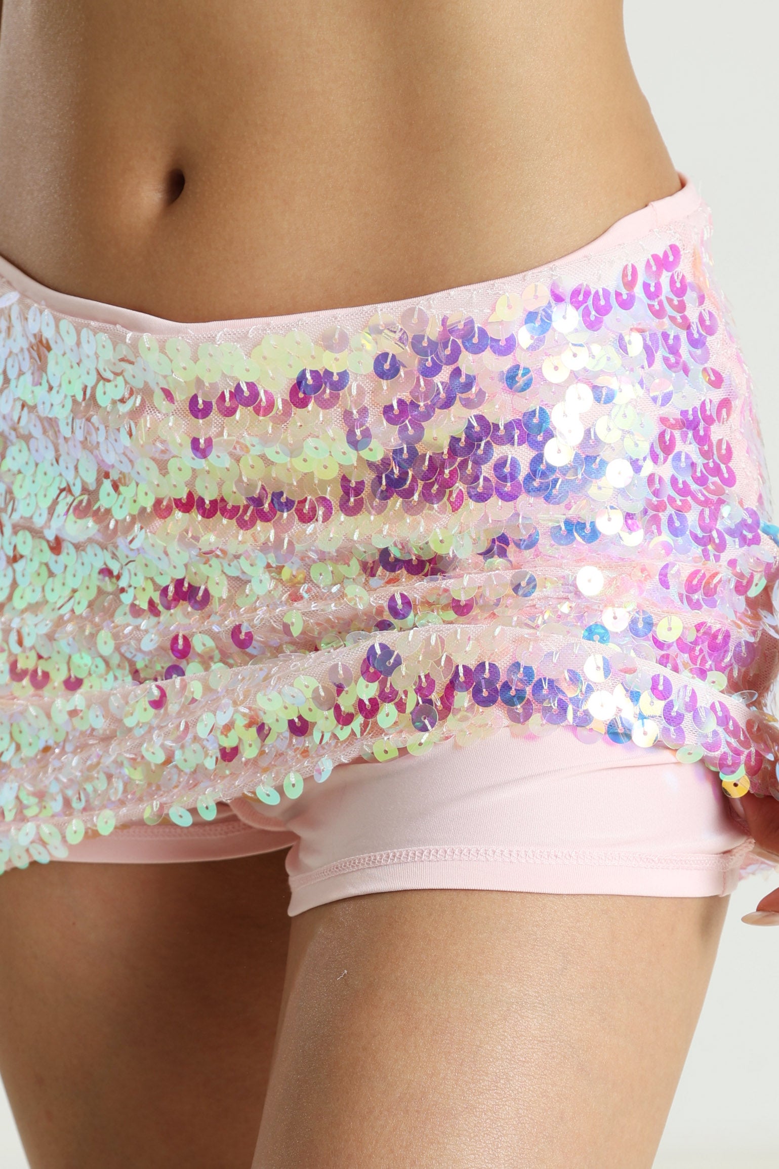 Pailletten Minirock mit Innenshorts - Rosa + Mehrfarbig