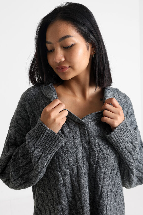 Pull ample en tricot - Gris foncé