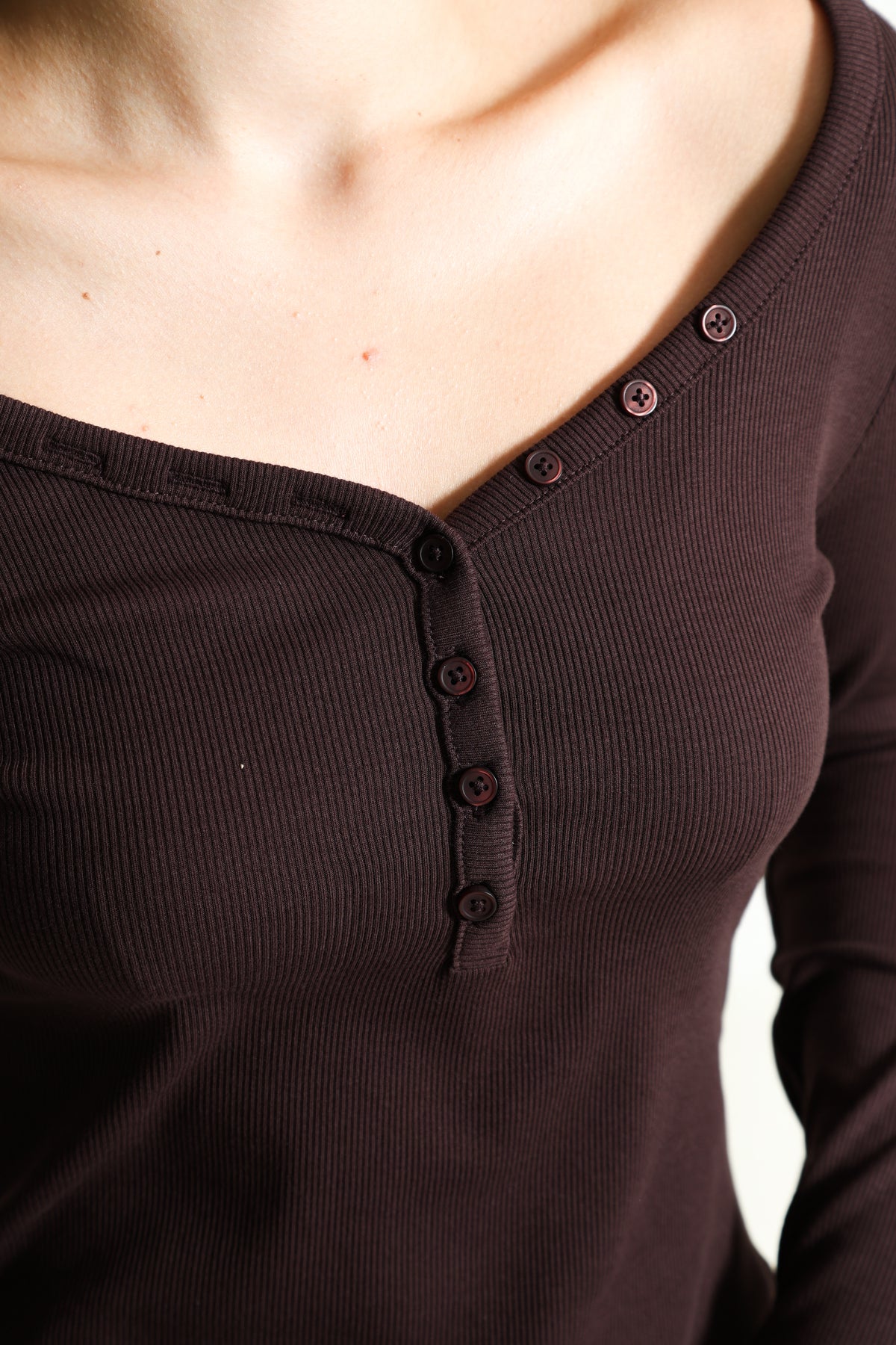 Ribbed long-sleeve cropped shirt - Brun
