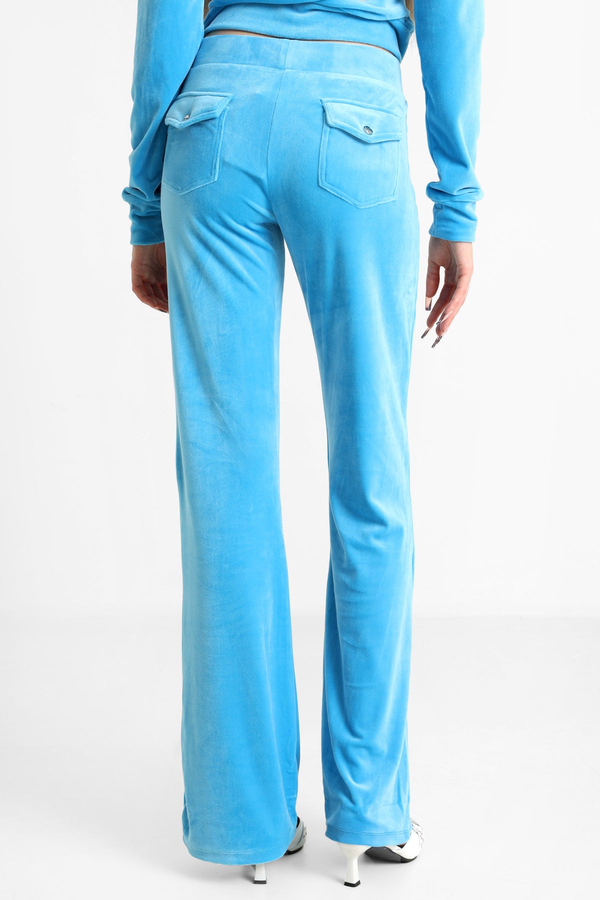 Samt Flare-Hose - Azurblau