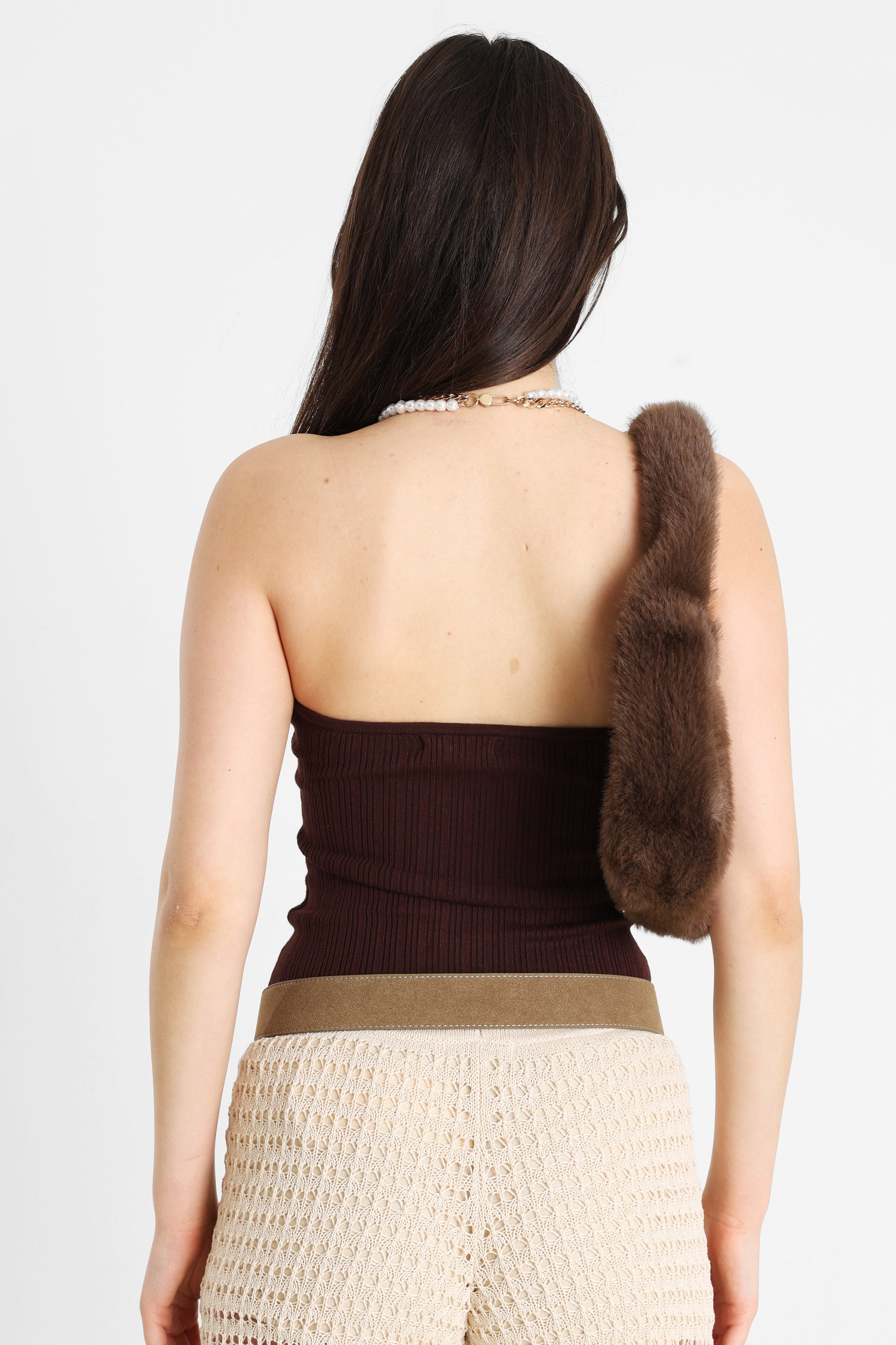 Geripptes Bandeau Stricktop - Dunkelbraun