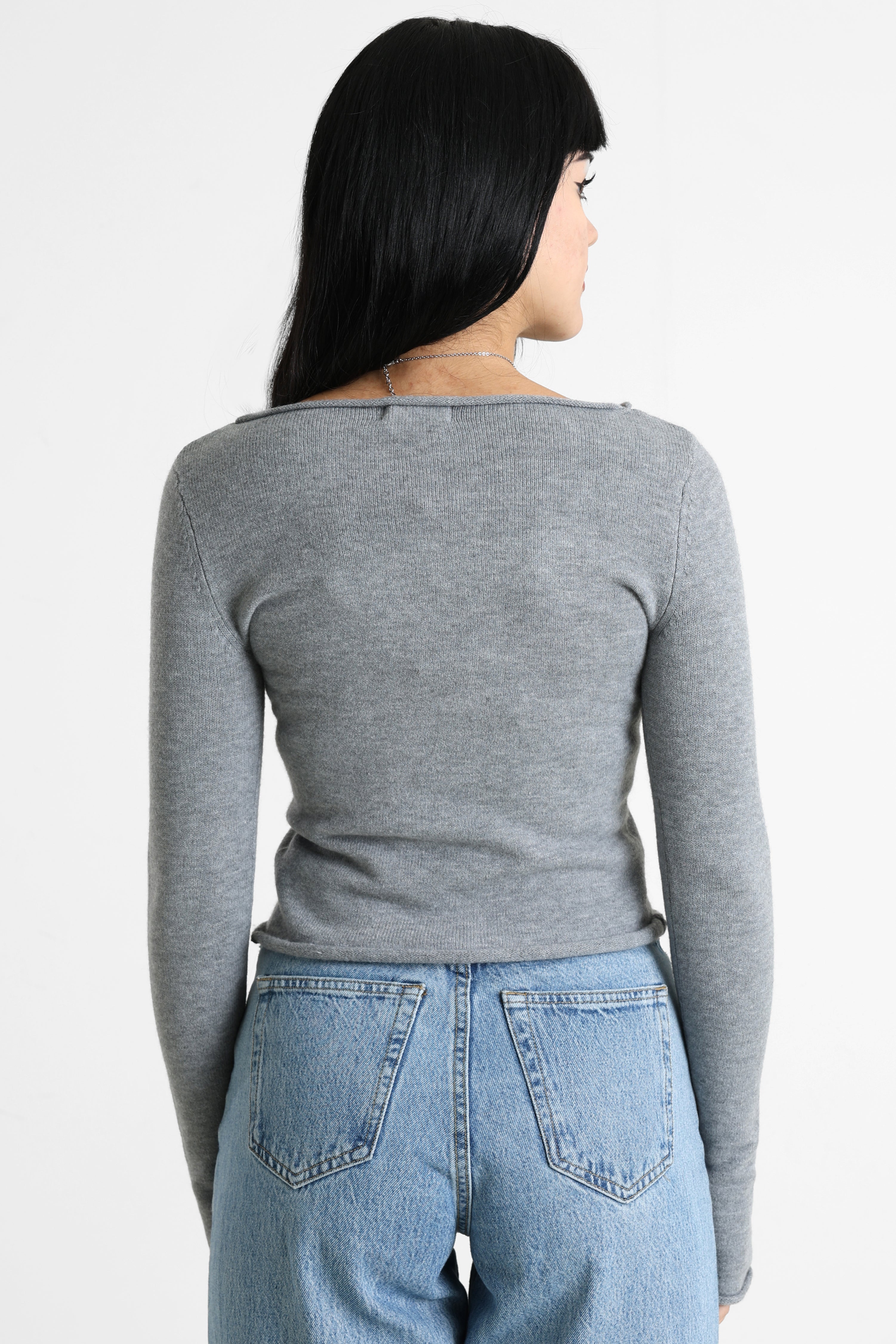 Cropped knit sweater - Heather Grey
