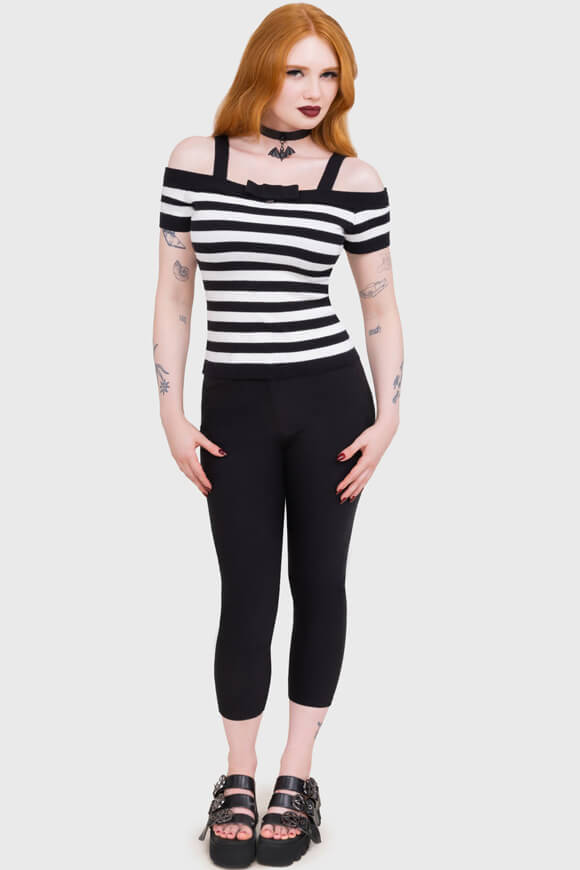 Off Shoulder Crop Stricktop - Black + White