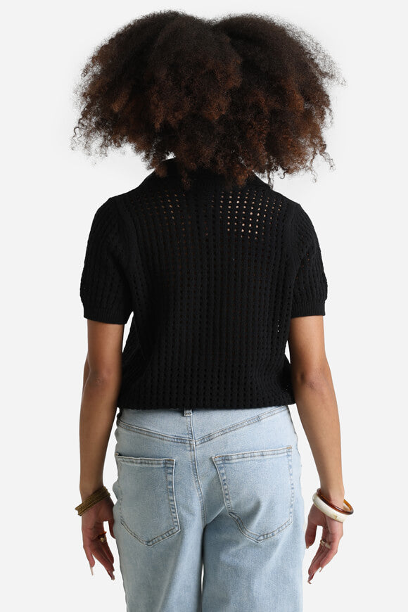 ONLANNASOFIA Häkel Poloshirt - Black