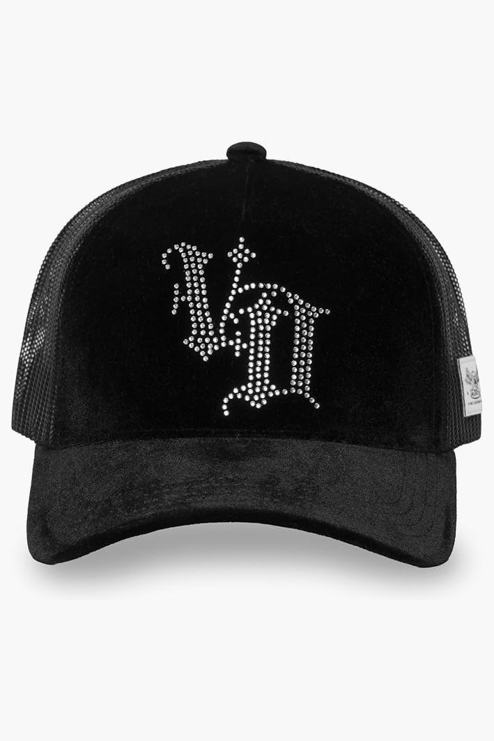 Trucker cap in velvet / snapback - Black