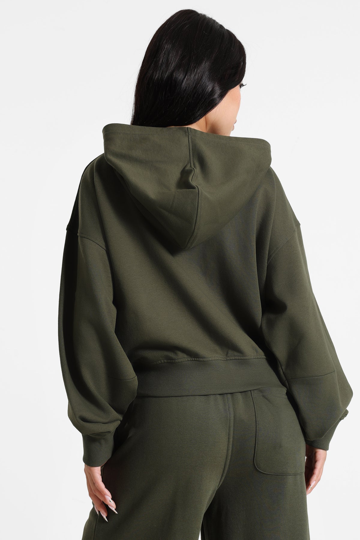 Felpa con cappuccio e zip - Olive