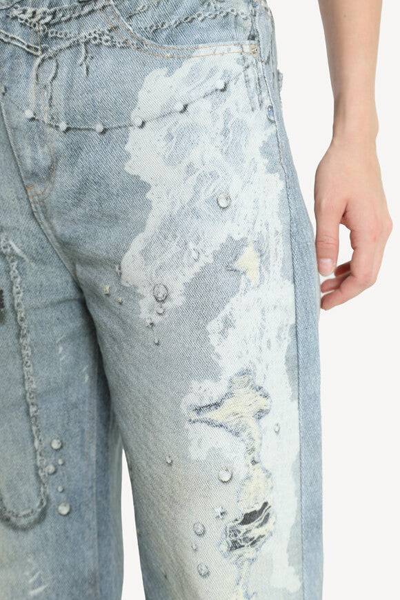 Jeans à jambes larges - Bleu/Gris